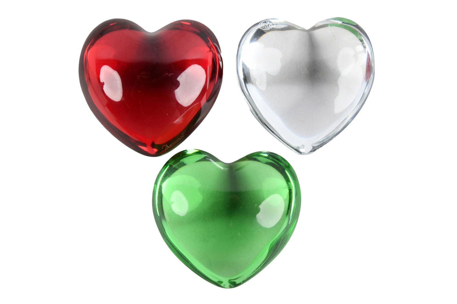 THREE BACCARAT HEART PAPERWEIGHTS (1 of 7)