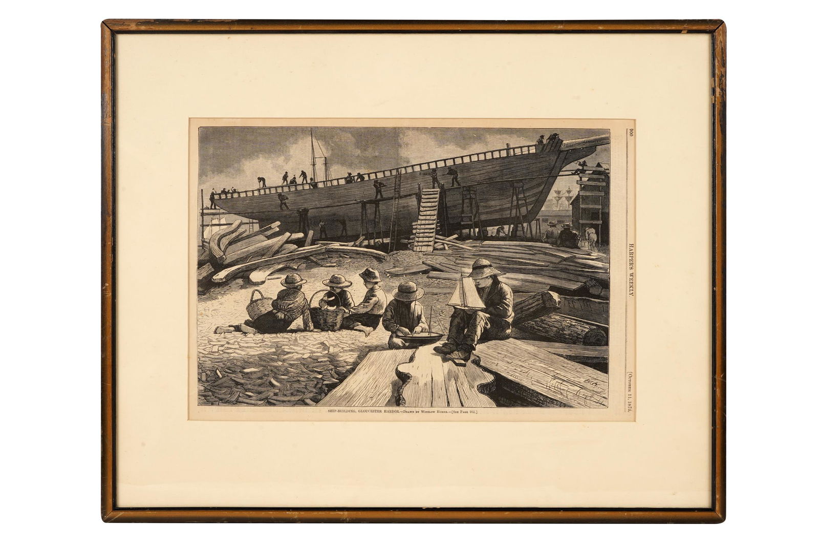 AFTER WINSLOW HOMER: "SHIP BUILDING, GLOUCESTER HARBOR" (1 of 8)