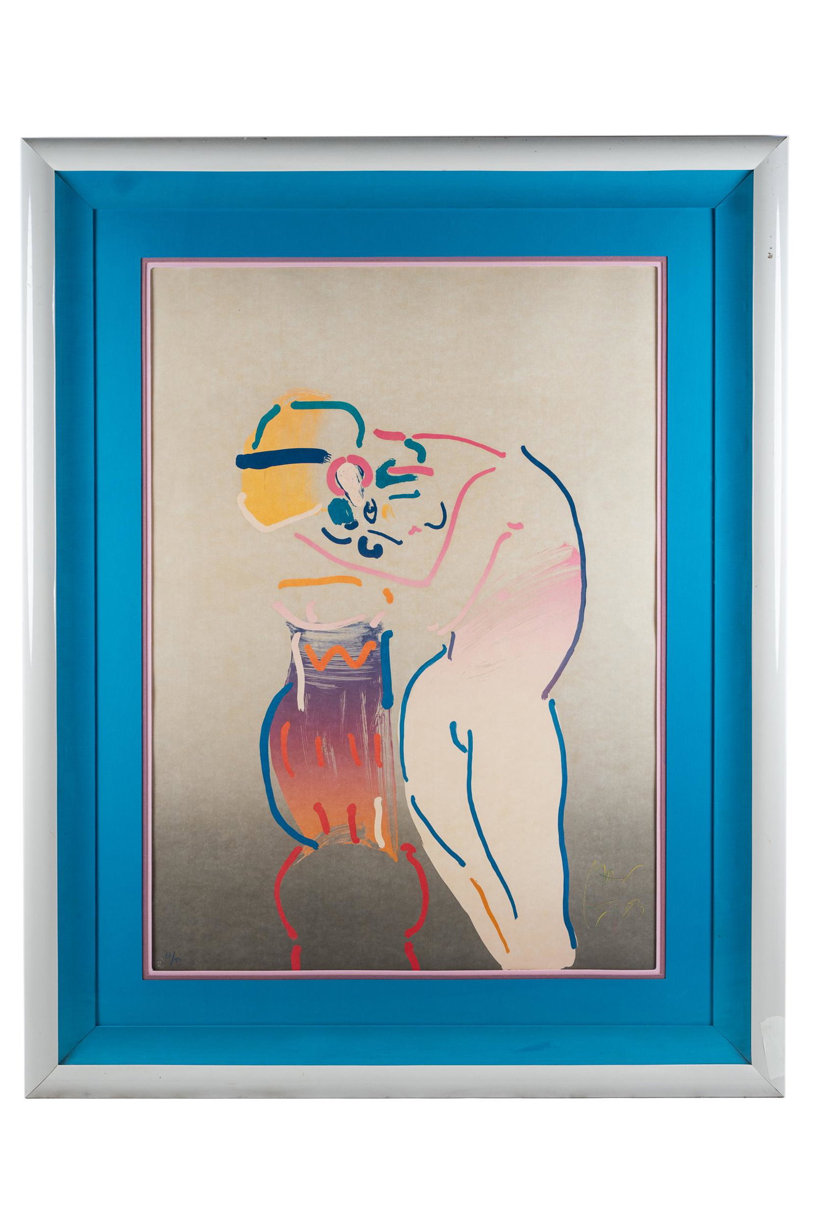 PETER MAX (B. 1937): NUDE WOMAN: 1983, lithograph in color, signed and numbered 51/75 40 x 29 inches