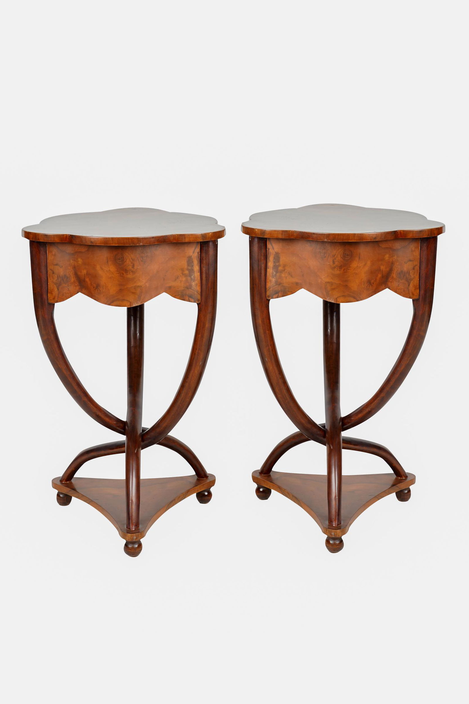 PAIR ART DECO STYLE TRIANGULAR MAHOGANY TABLES (1 of 6)