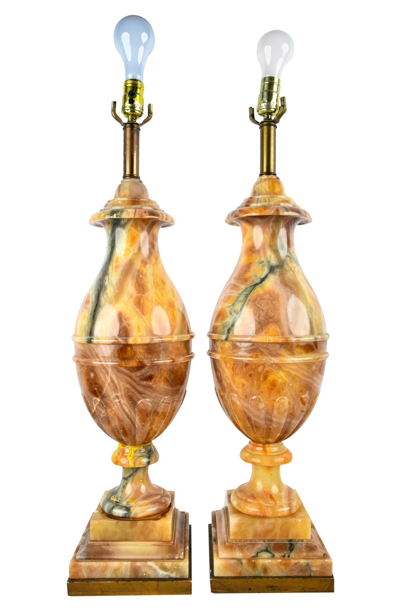 PAIR OF CARVED ONYX TABLE LAMPS (1 of 9)