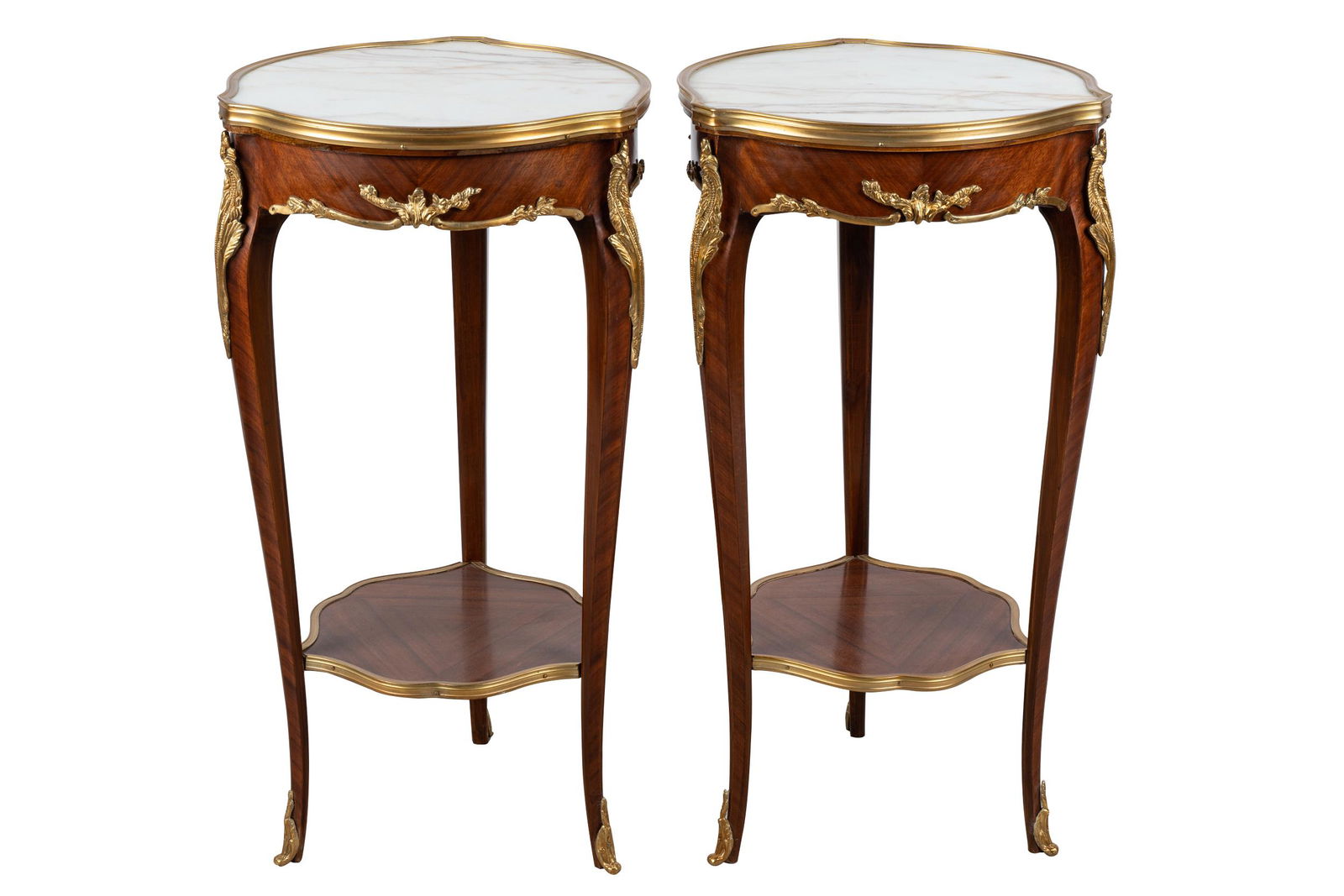 PAIR OF FRENCH STYLE TIERED OCCASIONAL TABLES (1 of 9)