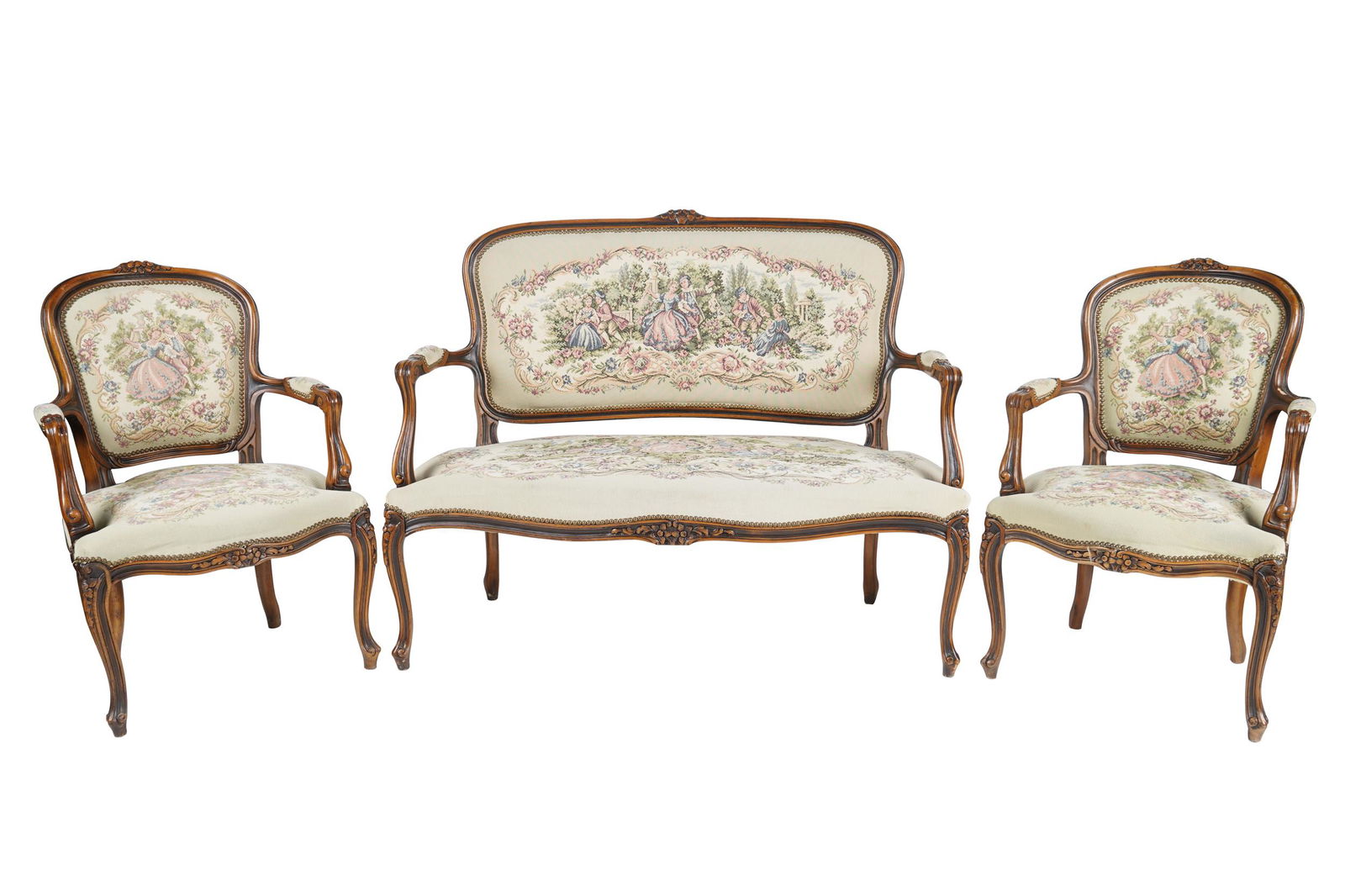 LOUIS XV STYLE SALON NEEDLEPOINT UPHOLSTERED SUITE (1 of 11)
