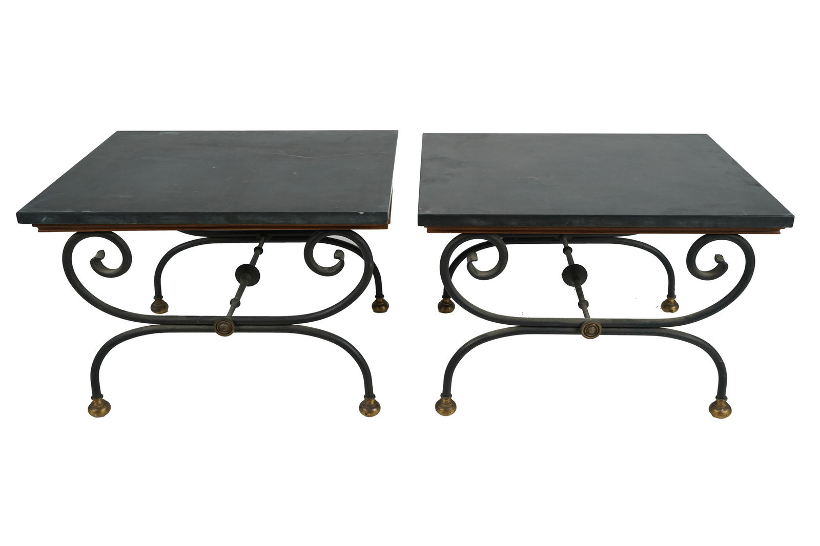PAIR OF IRON & STONE TOP SIDE TABLES (1 of 11)