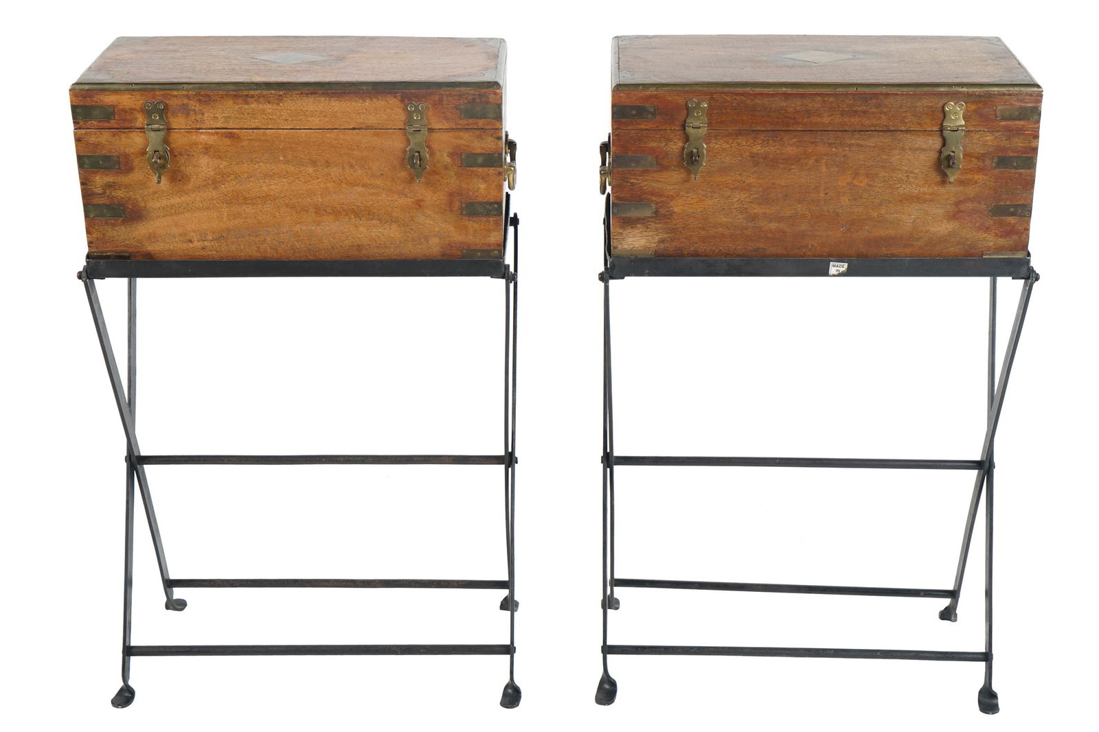 PAIR OF CAMPAIGN STYLE TRUNKS ON STAND (1 of 6)