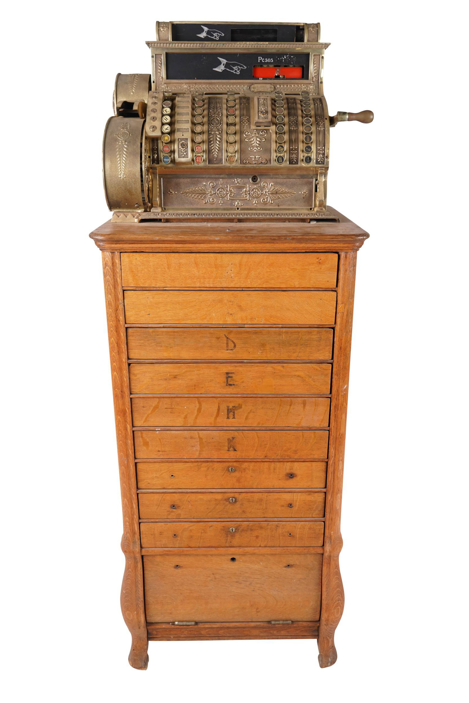 NATIONAL CASH REGISTER ON OAK PEDESTAL (1 of 11)