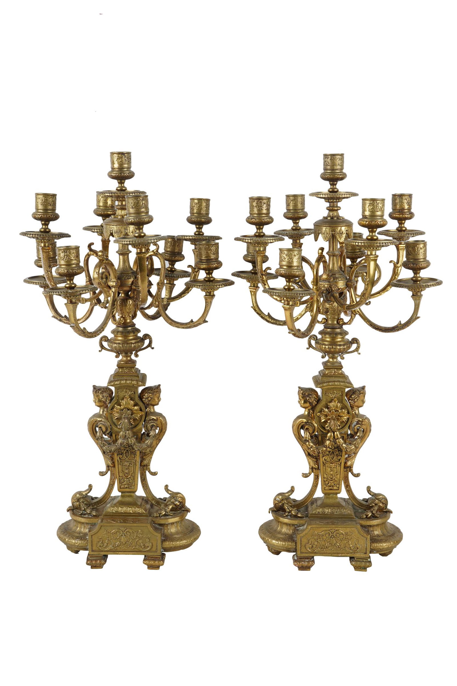 PAIR OF FRENCH BRONZE CANDRELABRA: Baroque style 24 1/2 inches high