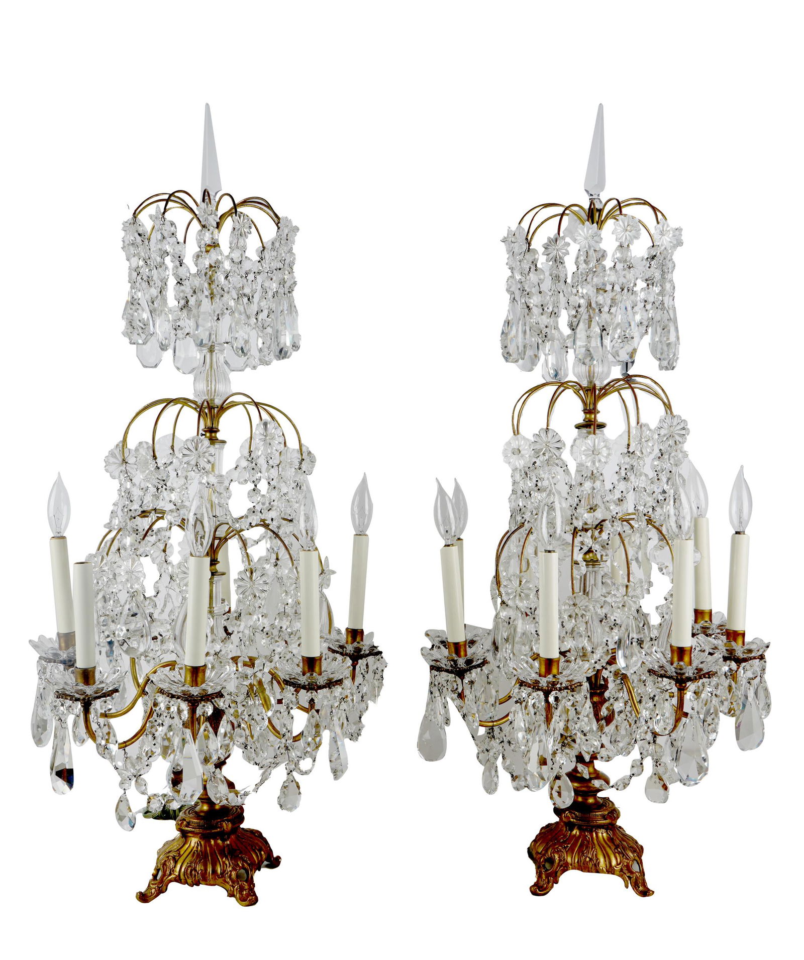 PAIR OF GILT METAL & DROP CRYSTAL CANDELABRA (1 of 20)
