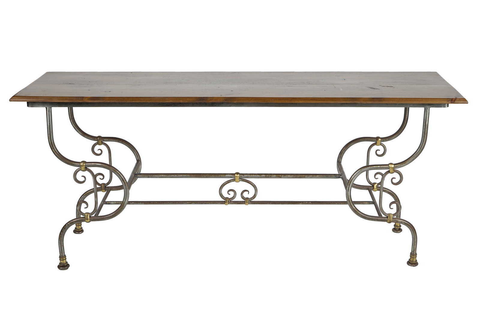 IRON & WOOD PASTRY TABLE: the top removable the top: 69 x 20 inches; 30 1/2 inches high