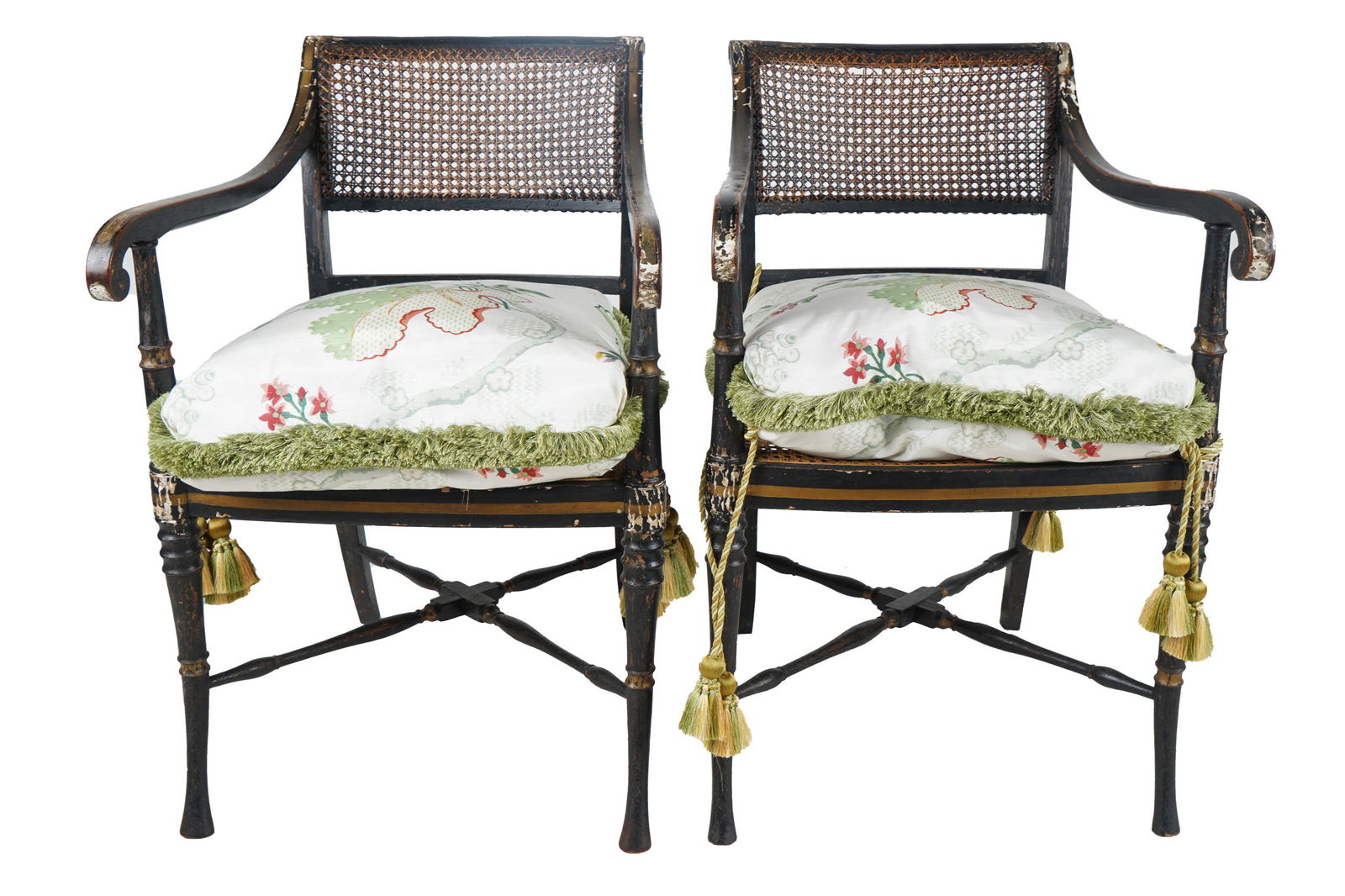 PAIR OF REGENCY EBONIZED & GILT ARMCHAIRS (1 of 15)