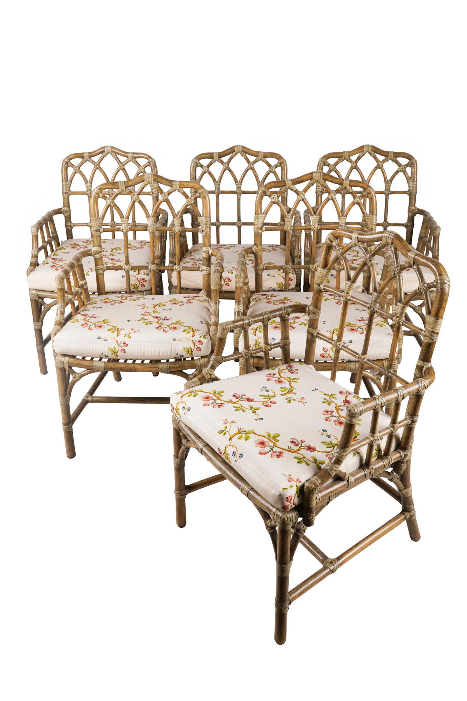 BOB HOPE OWNED SET OF SIX MCGUIRE RATTAN ARMCHAIRS (1 of 11)