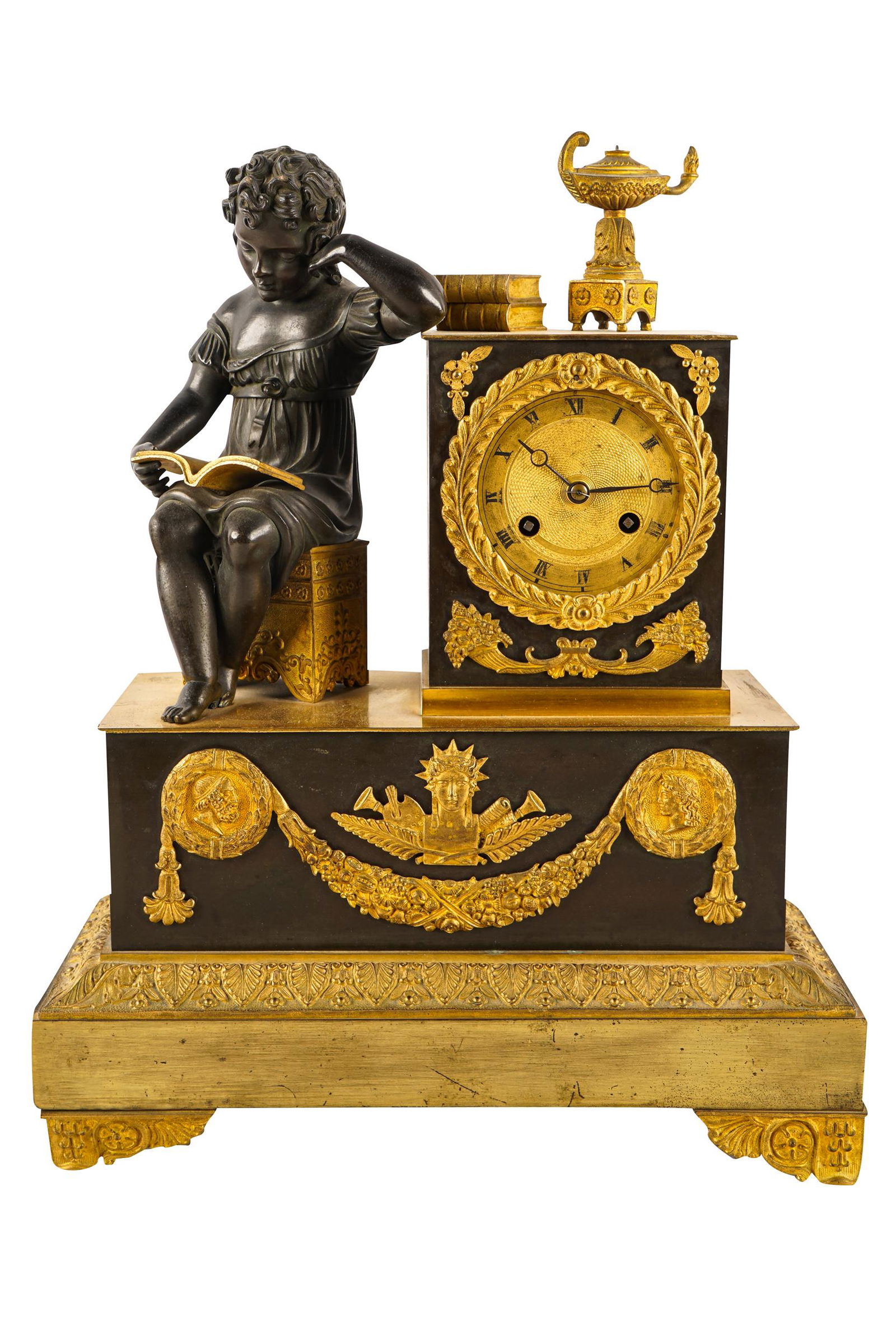 EMPIRE STYLE BRONZE FIGURAL MANTEL CLOCK (1 of 6)