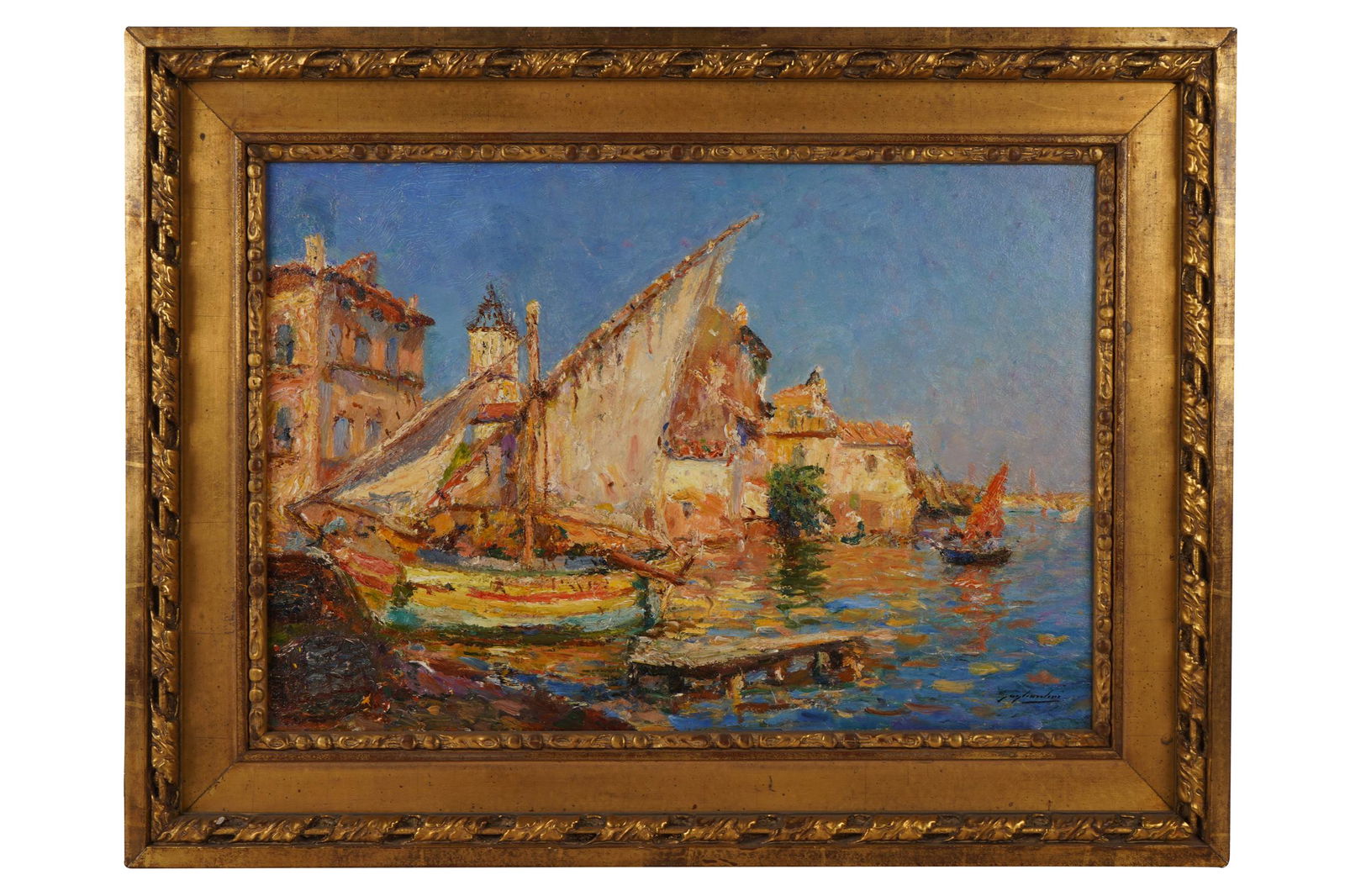 JULIAN GAGLIARDINI (1846 - 1927): "BOATS IN HARBOR" (1 of 7)