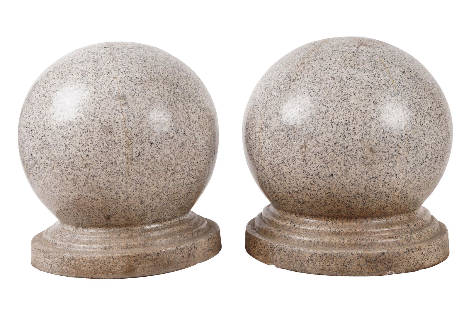 PAIR OF GRANITE FINIALS: Condition: inherent areas of brown discoloration approximately: 19 inches diameter; 21 inches high
