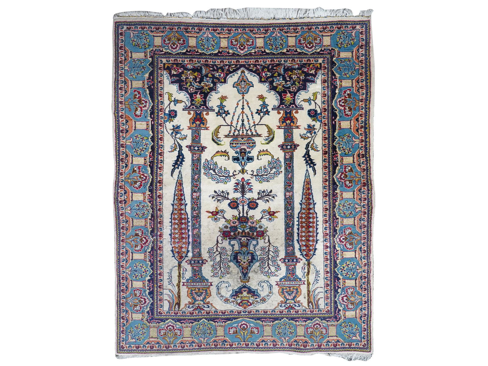 BEIGE FIELD PERSIAN THROW RUG (1 of 8)
