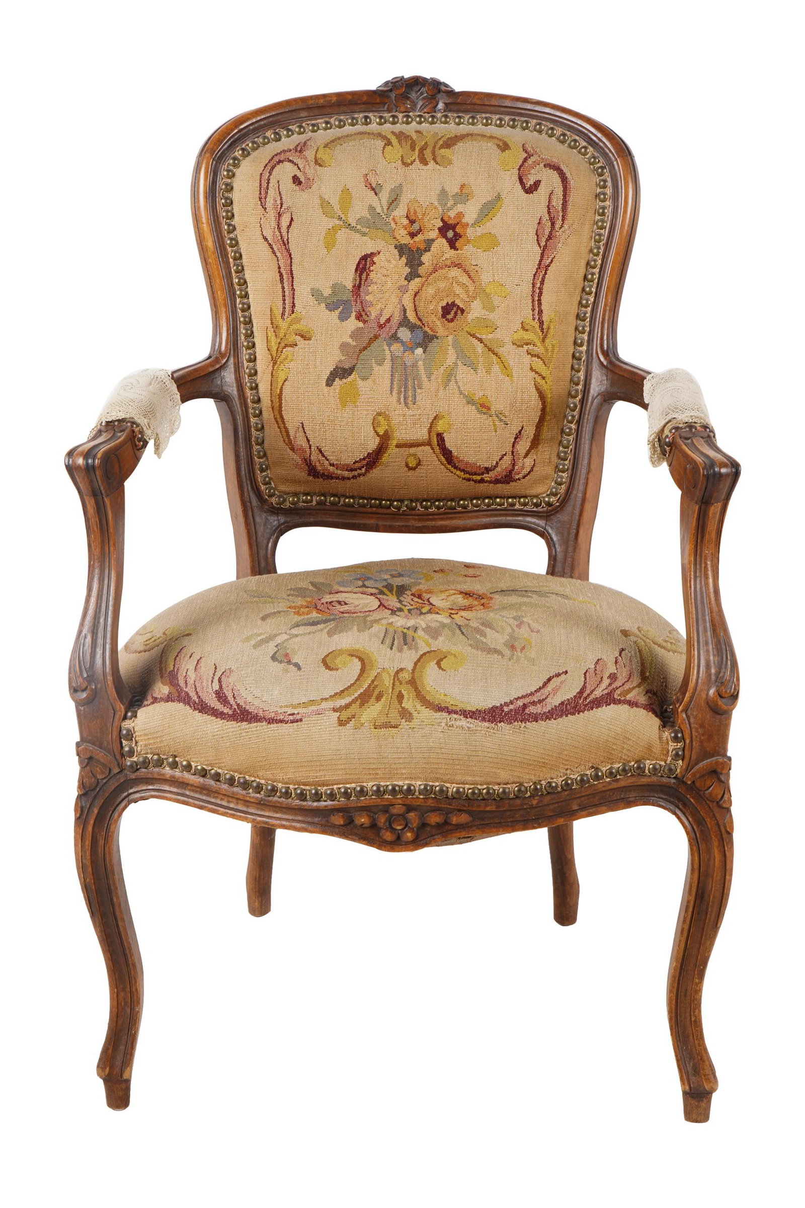LOUIS XV STYLE BEECHWOOD FAUTEUIL: Provenance: The Estate of Valerie Franklin 23 inches wide; 20 inches deep; 36 inches high