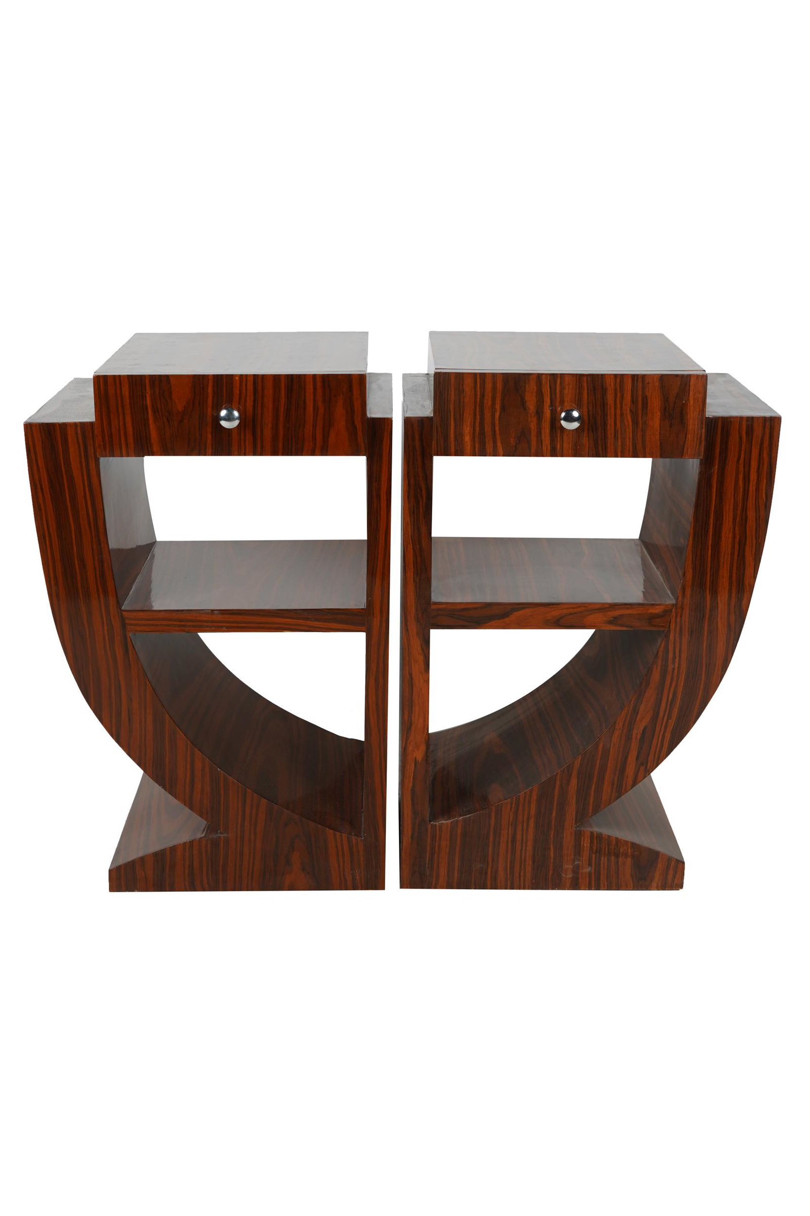 PAIR OF NIGHTSTANDS: in the Deco style Condition: with areas of loss and slight lifting to veneer 20 inches wide; 15 inches deep; 31 inches high