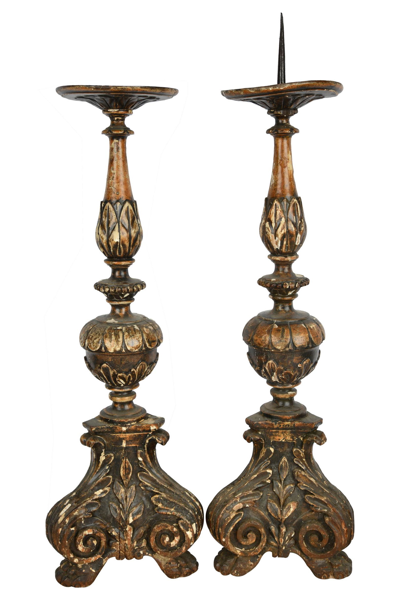 PAIR OF SPANISH BAROQUE STYLE PAINTED & CARVED PRICKET (1 of 9)