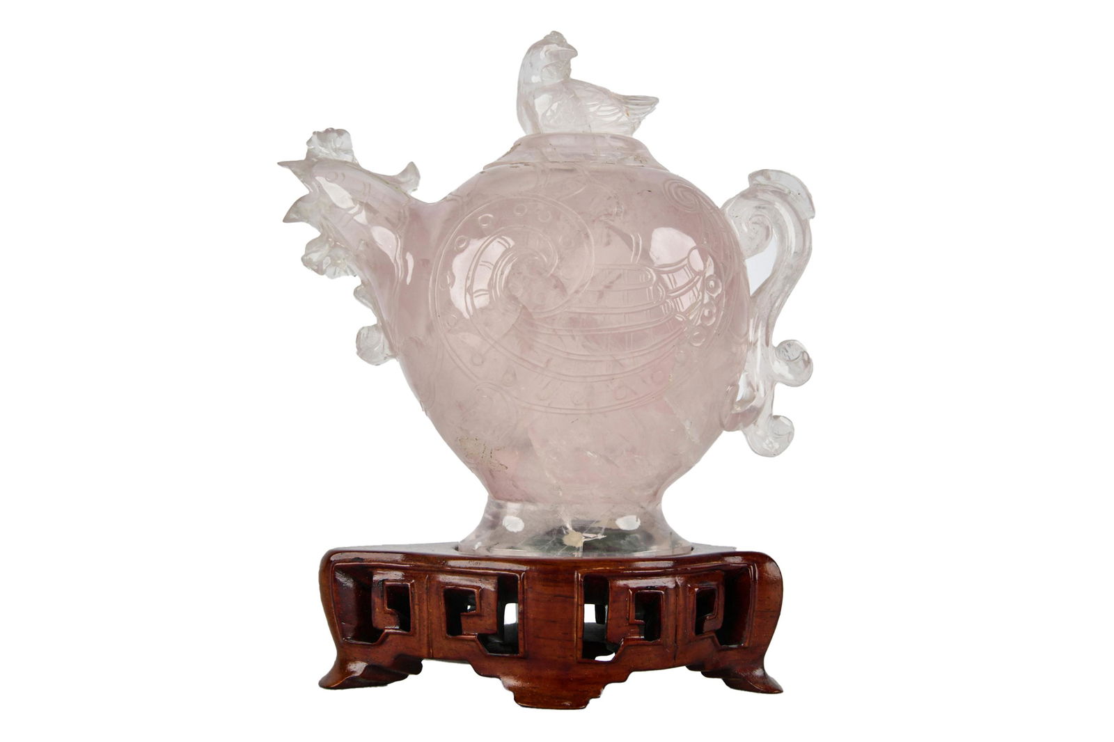 CARVED ROSE QUARTZ COVERED MINIATURE TEAPOT (1 of 5)
