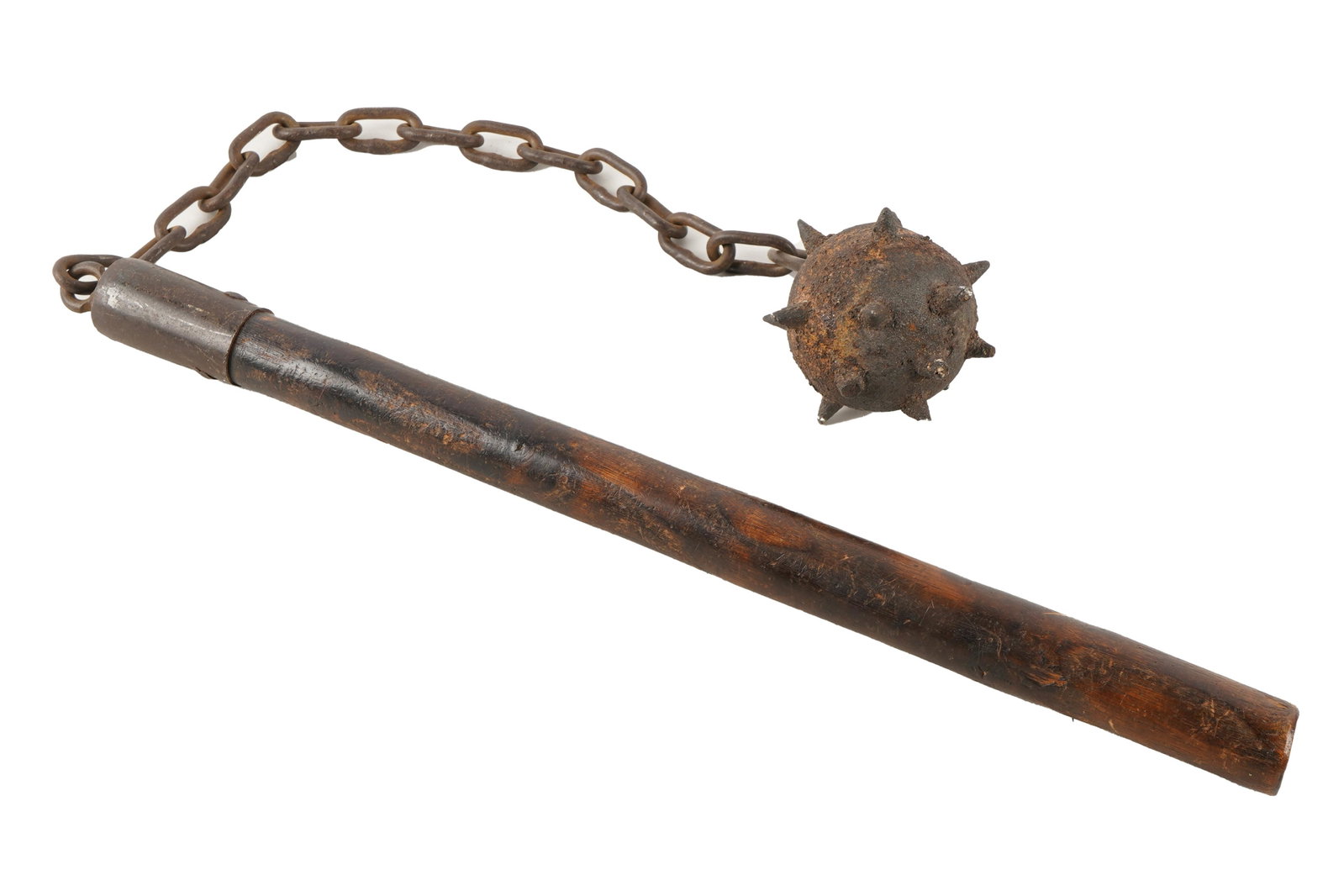 PRIMITIVE MACE: with a wood handle Condition: with several broken off spikes 35 inches extended