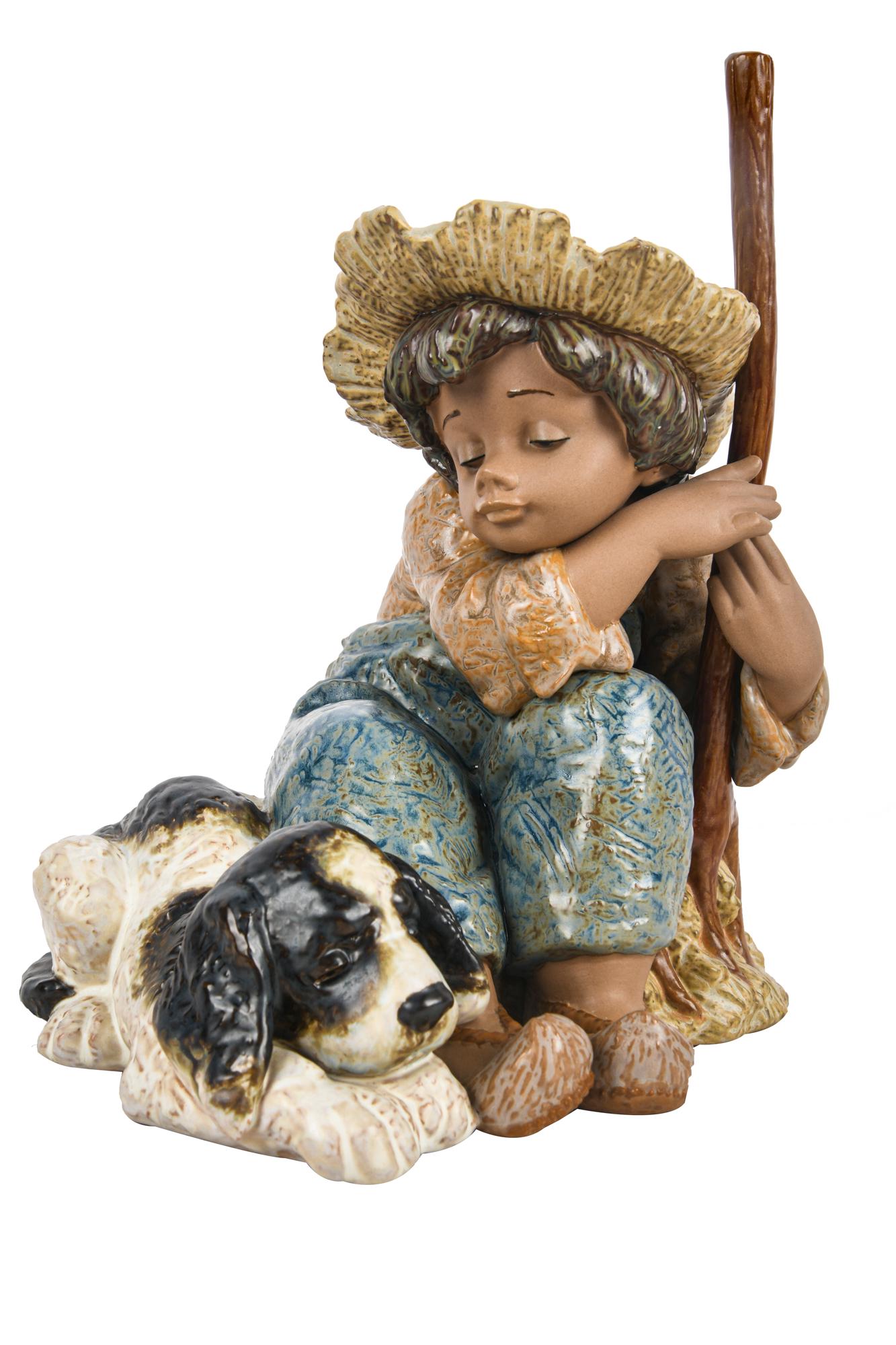 LARGE LLADRO FIGURE OF A CHILD RESTING WITH A DOG (1 of 9)
