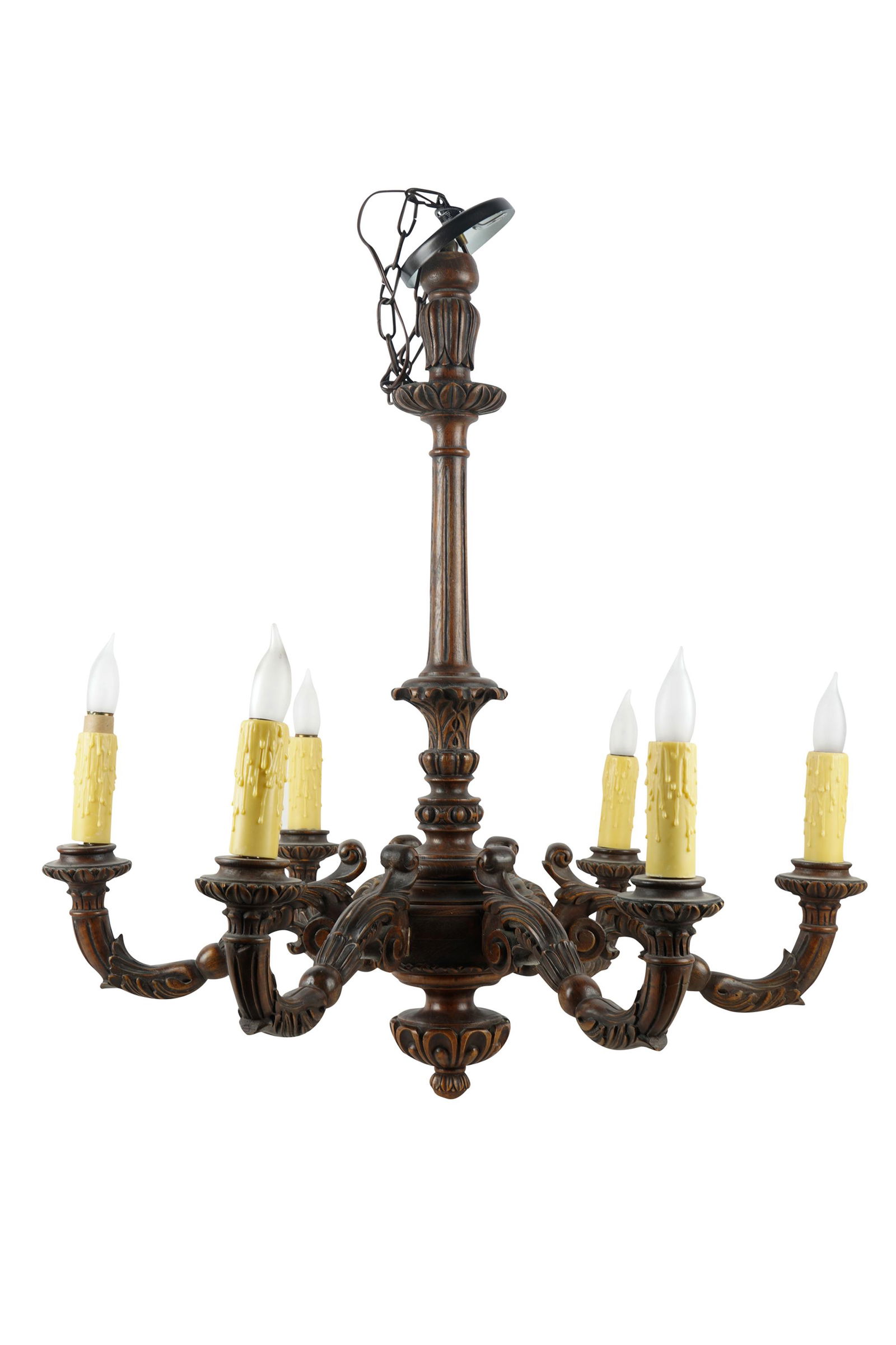 CARVED OAK SIX-LIGHT CHANDELIER (1 of 12)
