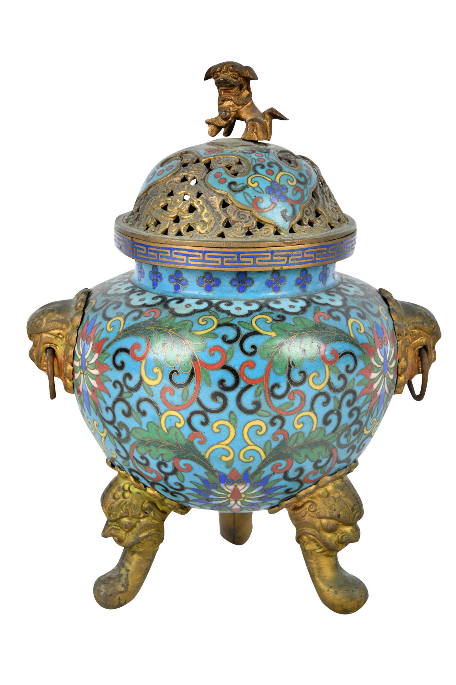 CHINESE CLOISONNE FOOTED CENSER (1 of 6)