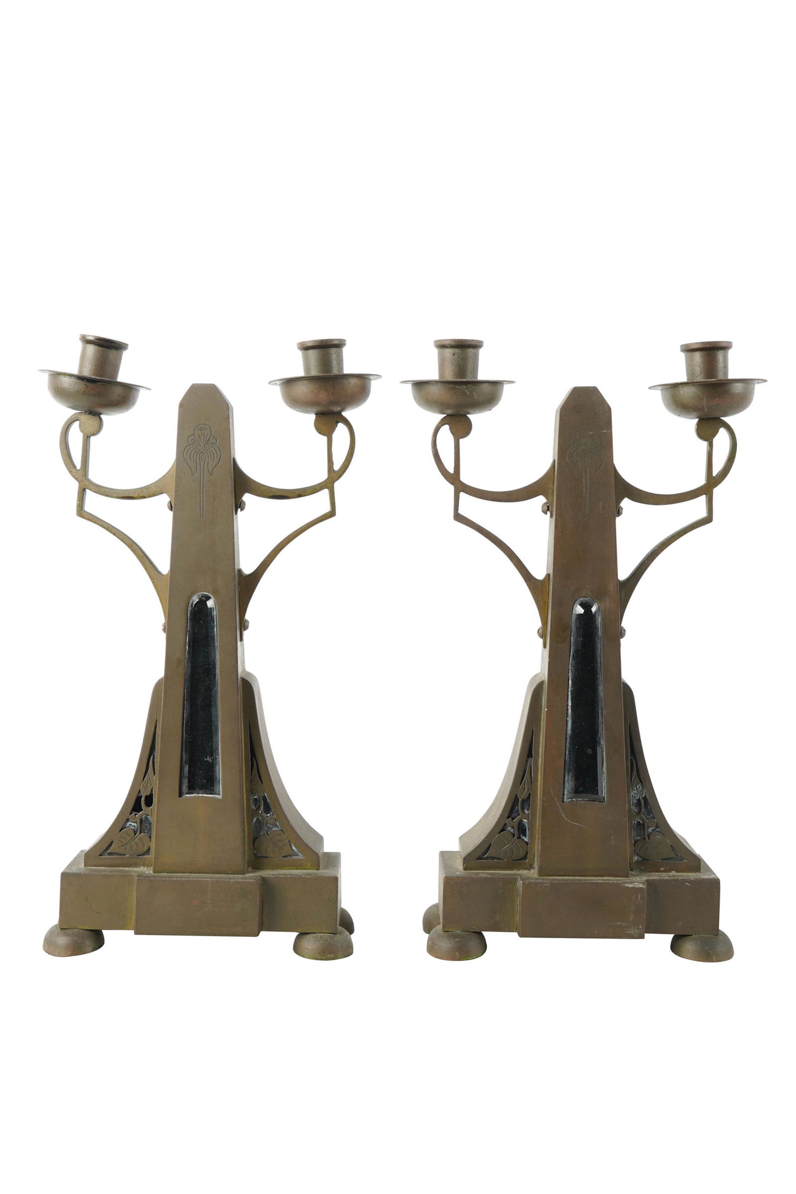 PAIR OF ARTS & CRAFTS STYLE TWIN-LIGHT CANDELABRA (1 of 7)