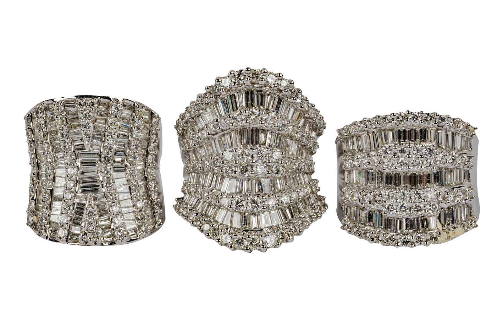 THREE 18 KARAT WHITE GOLD & DIAMOND BAND RINGS (1 of 9)