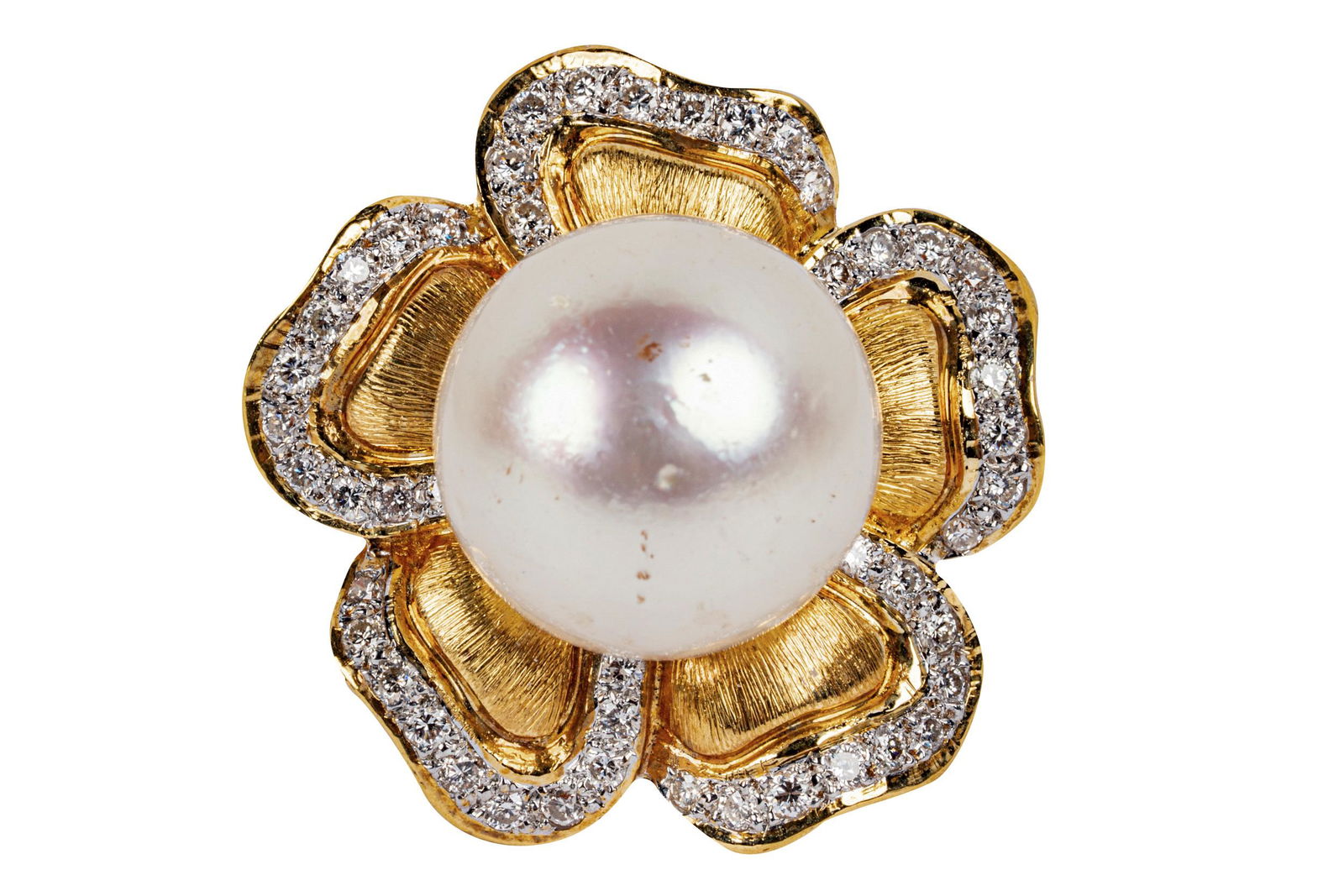 18 KARAT YELLOW GOLD, DIAMOND, & PEARL FLORAL RING (1 of 6)