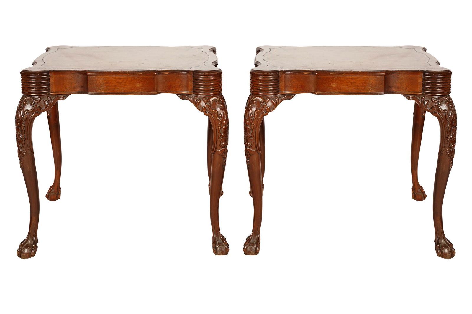 PAIR OF MAHOGANY LEATHER-INSET END TABLES (1 of 11)