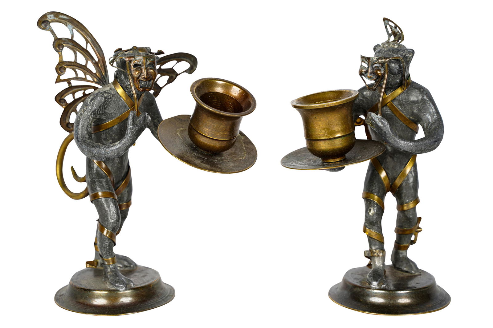 PAIR OF CAST METAL & BRASS MONKEY CANDLESTICKS (1 of 12)