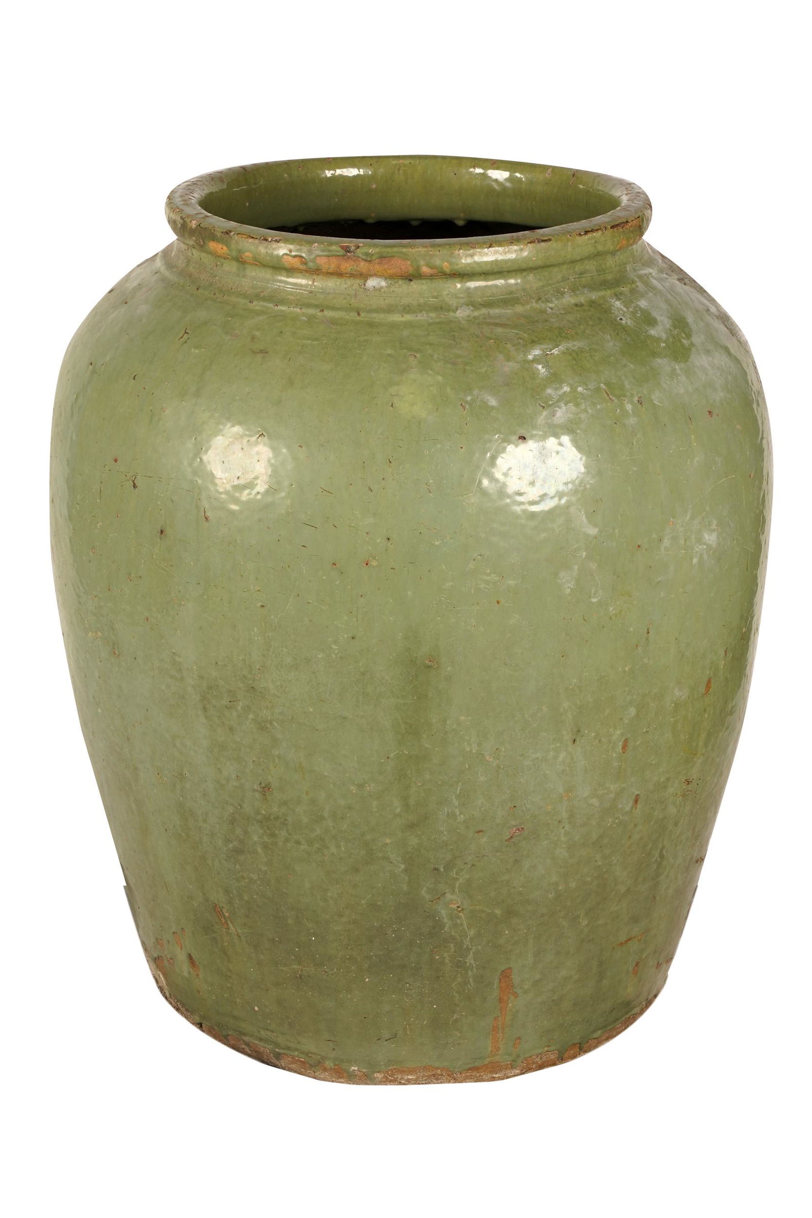 GREEN-GLAZED CERAMIC JAR PLANTER (1 of 6)