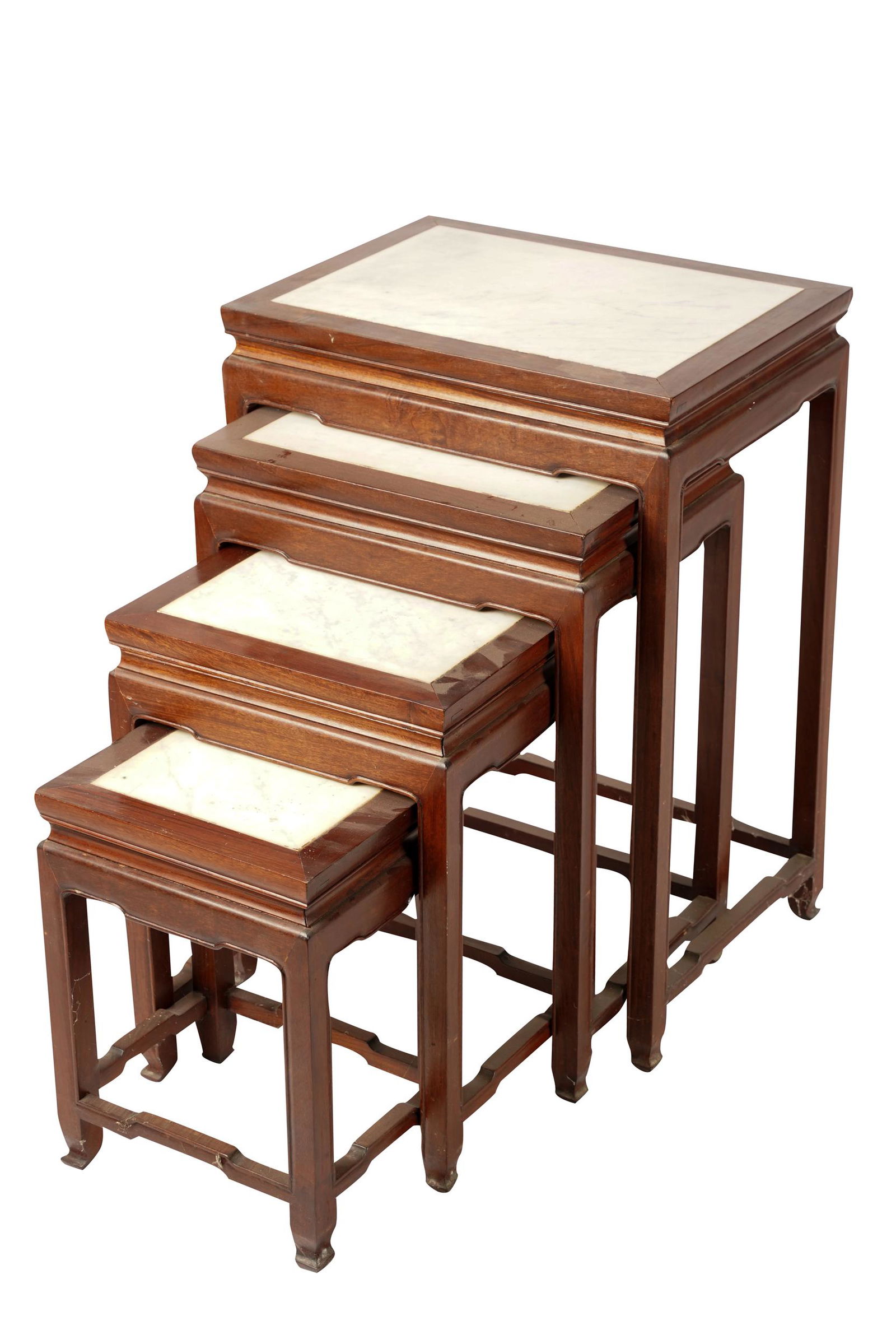 NEST OF FOUR CHINESE MARBLE-INSET TABLES (1 of 7)