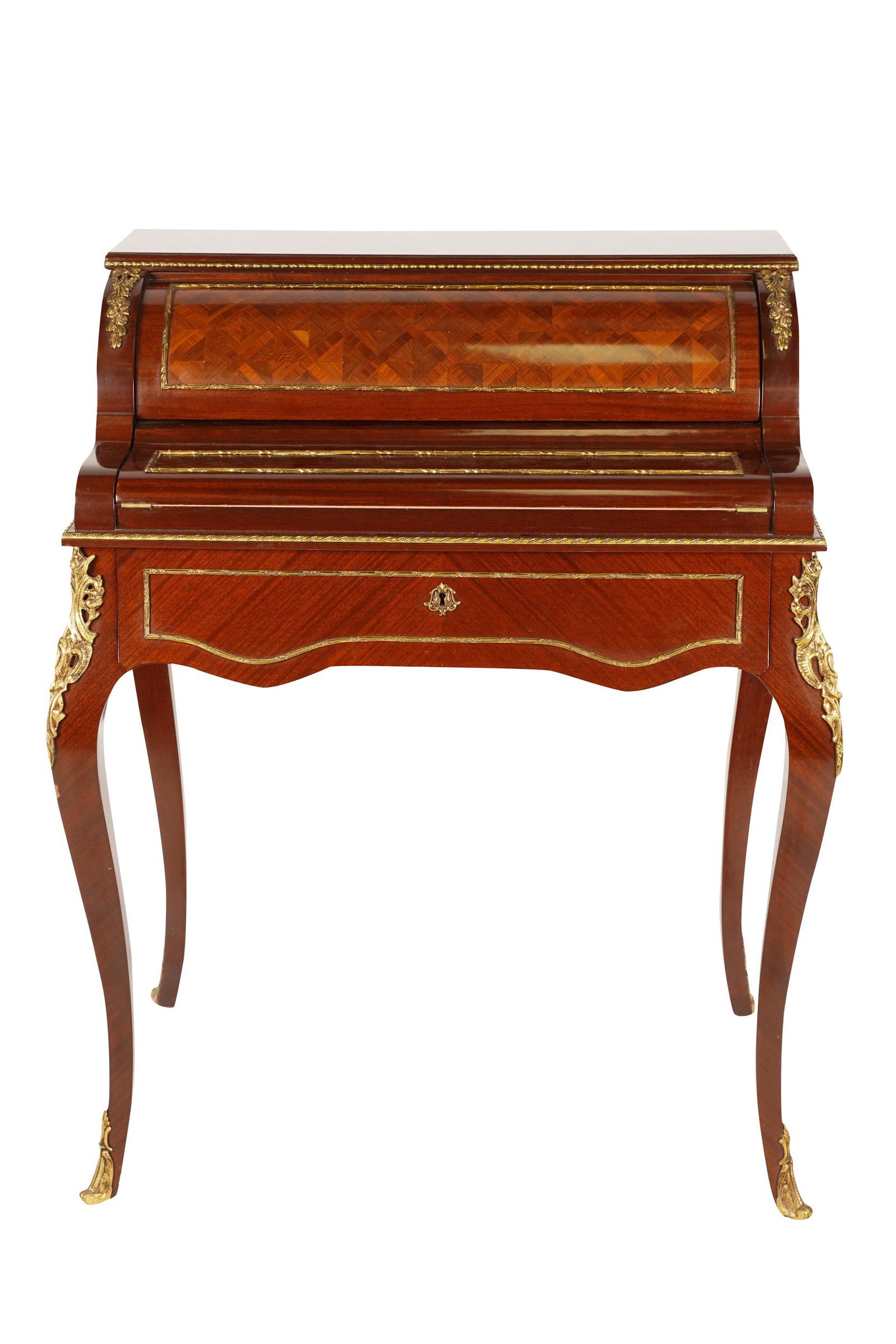GILT METAL-MOUNTED PARQUETRY CYLINDER DESK (1 of 6)