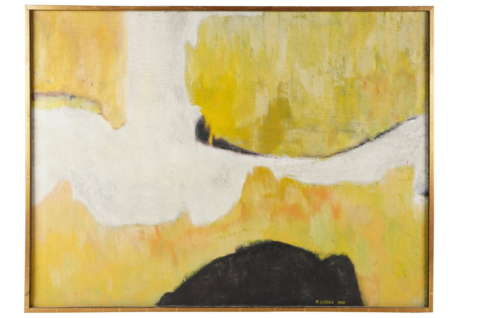 MARCEL LISSEK (20TH CENTURY): ABSTRACT: 1960, oil on canvas, signed and dated lower right Condition: with craquelure; bottom stretcher line through canvas 31 x 40 1/2 inches