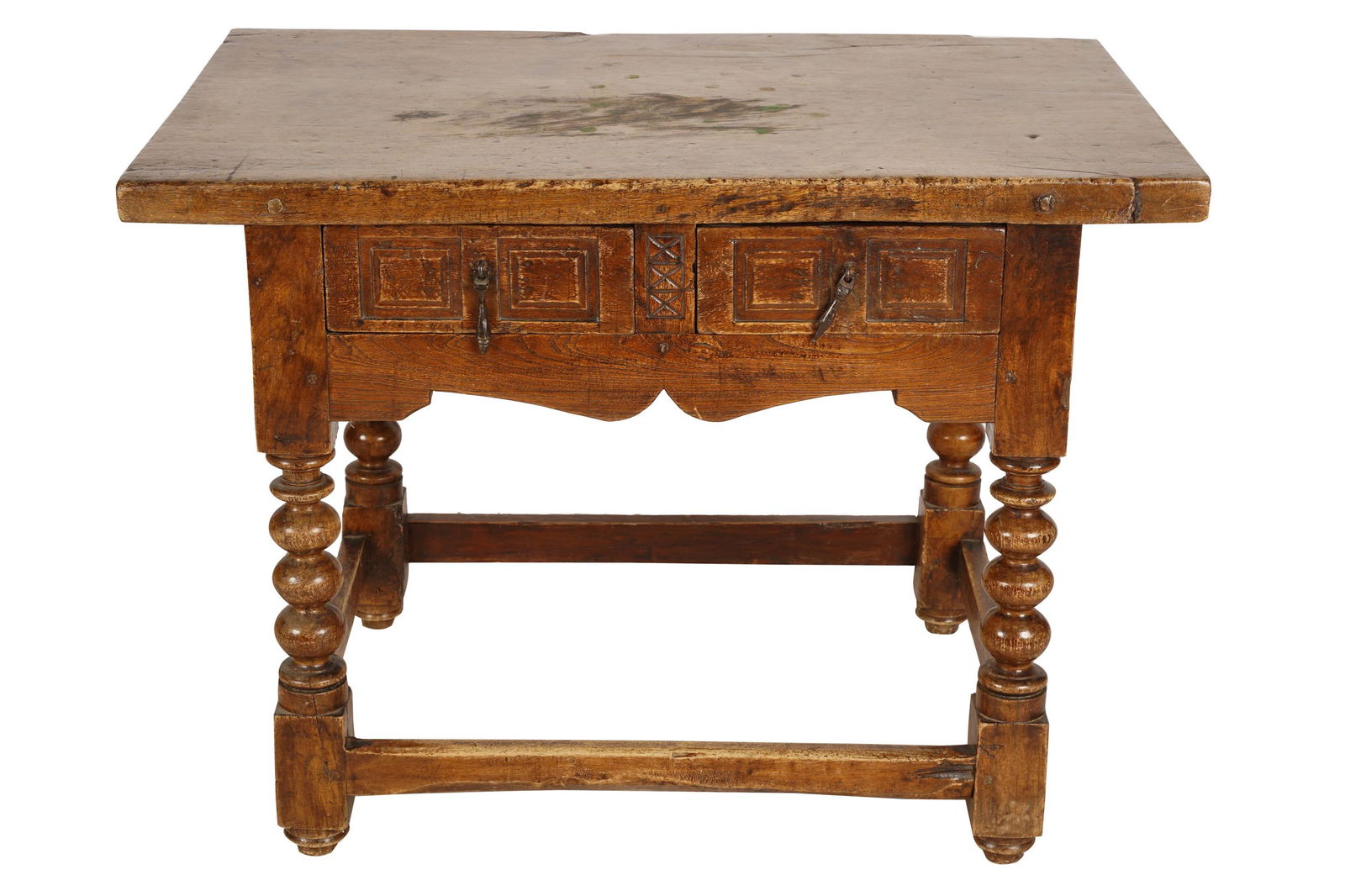 RENAISSANCE STYLE CARVED WALNUT TWO DRAWER TABLE (1 of 9)