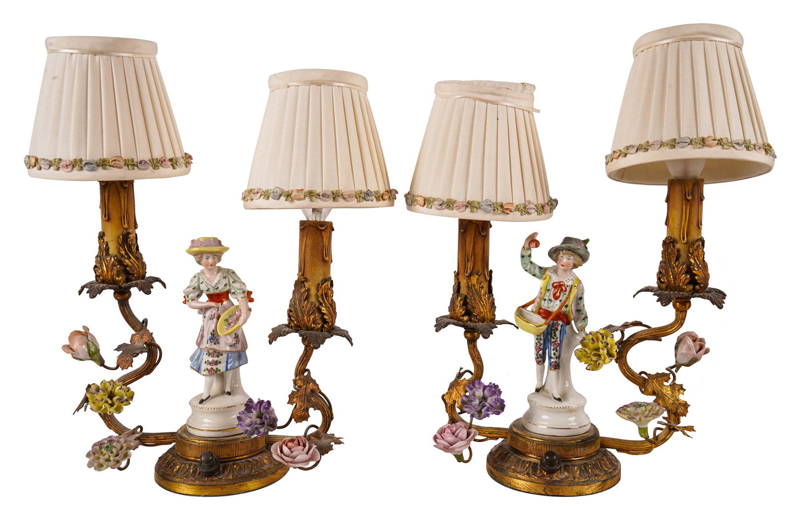 PAIR OF CONTINENTAL PORCELAIN MOUNTED BOUDOIR LAMPS (1 of 13)