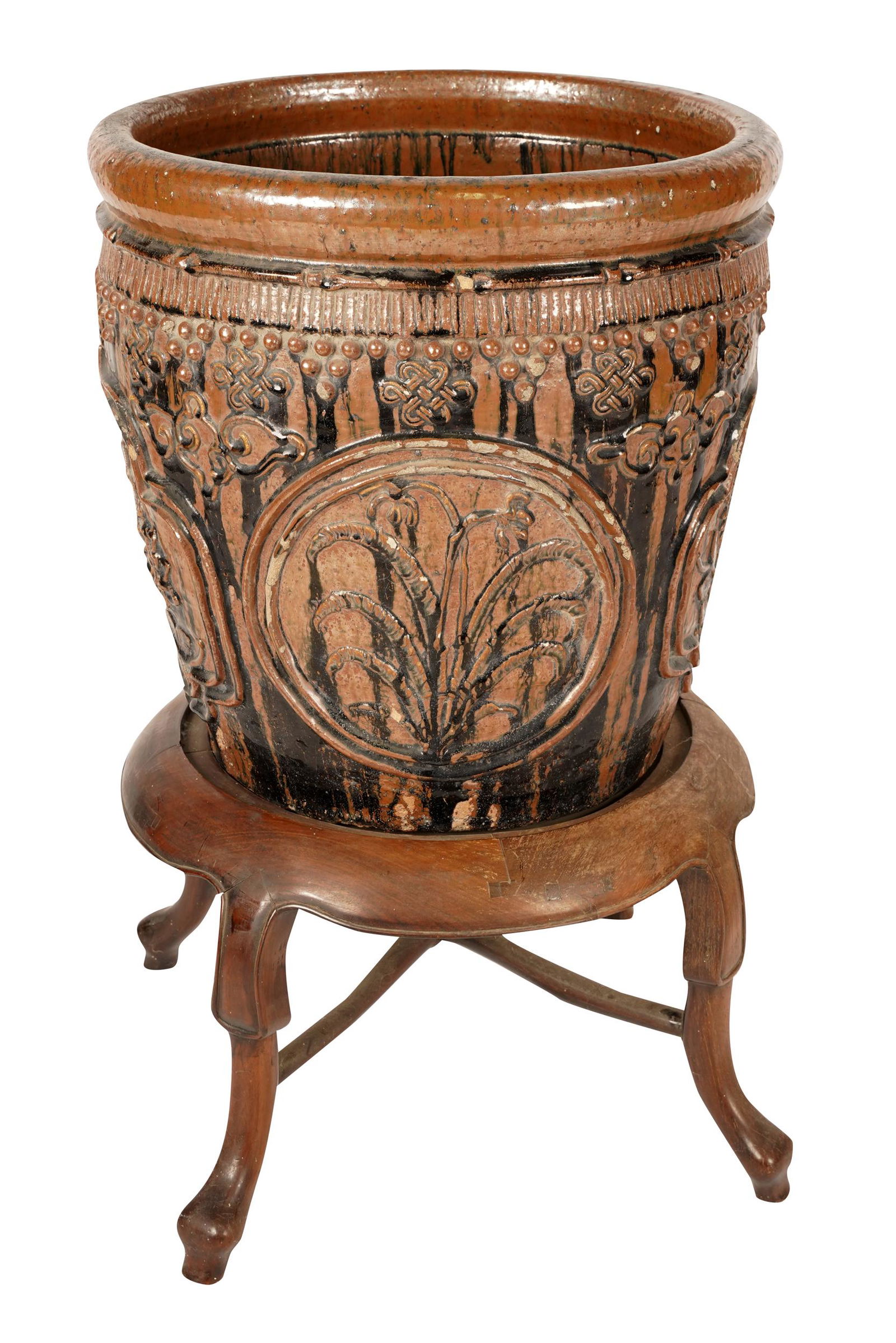CHINESE BROWN GLAZED PLANTER (1 of 8)