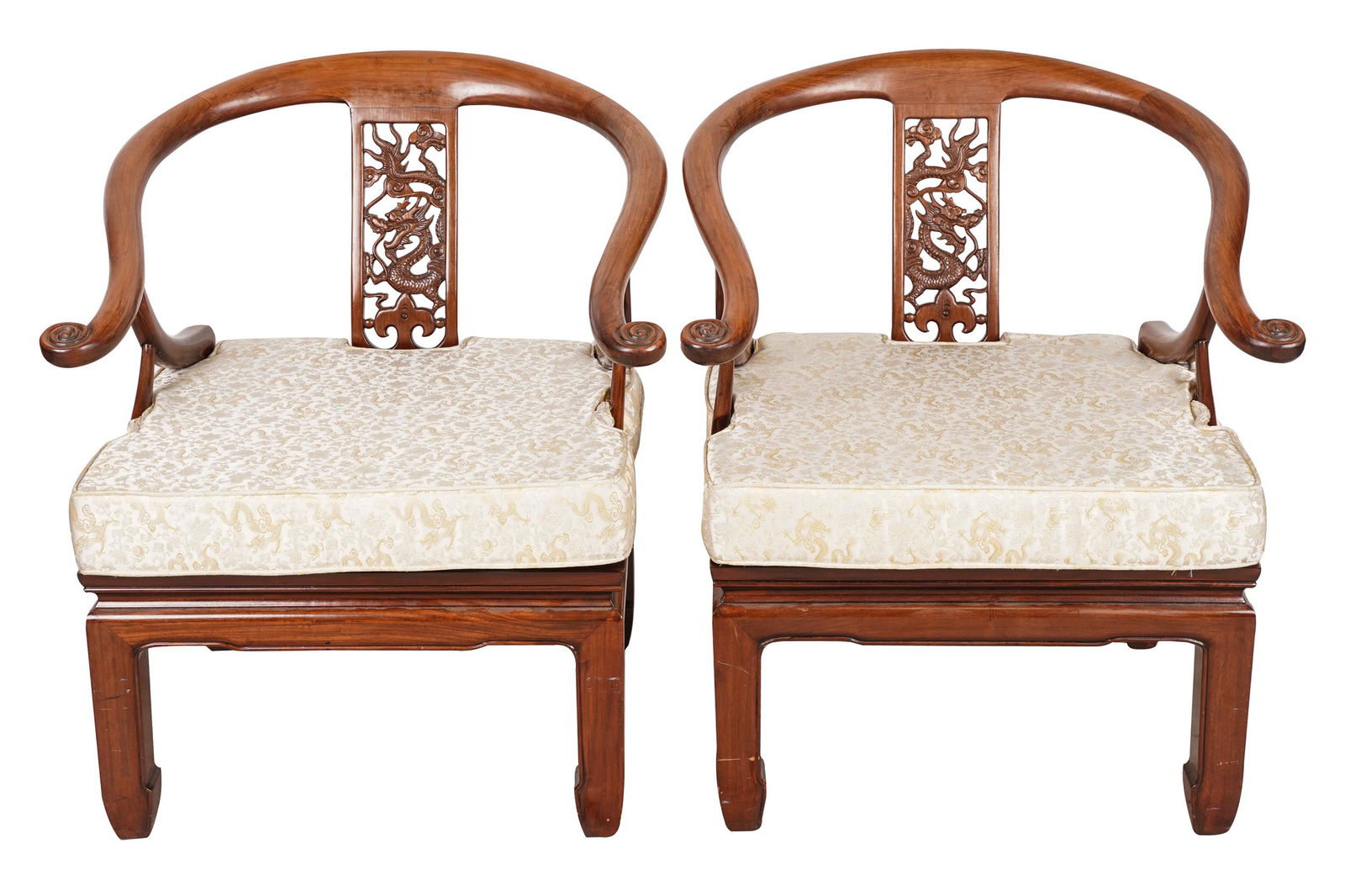 PAIR OF CHINESE HORSE SHOE BACK ARMCHAIRS (1 of 10)