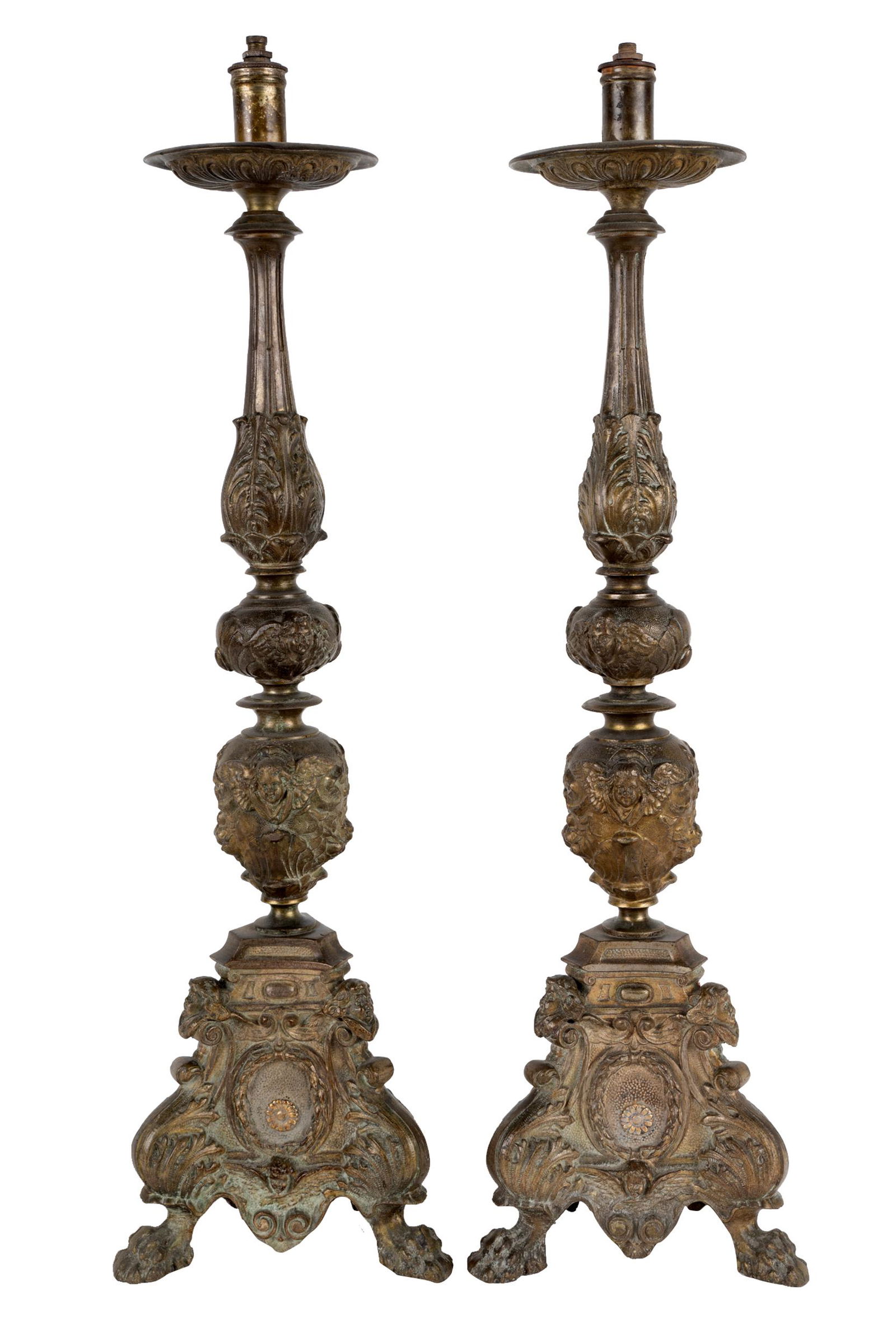 PAIR OF CAST METAL CANDLESTICKS (1 of 12)