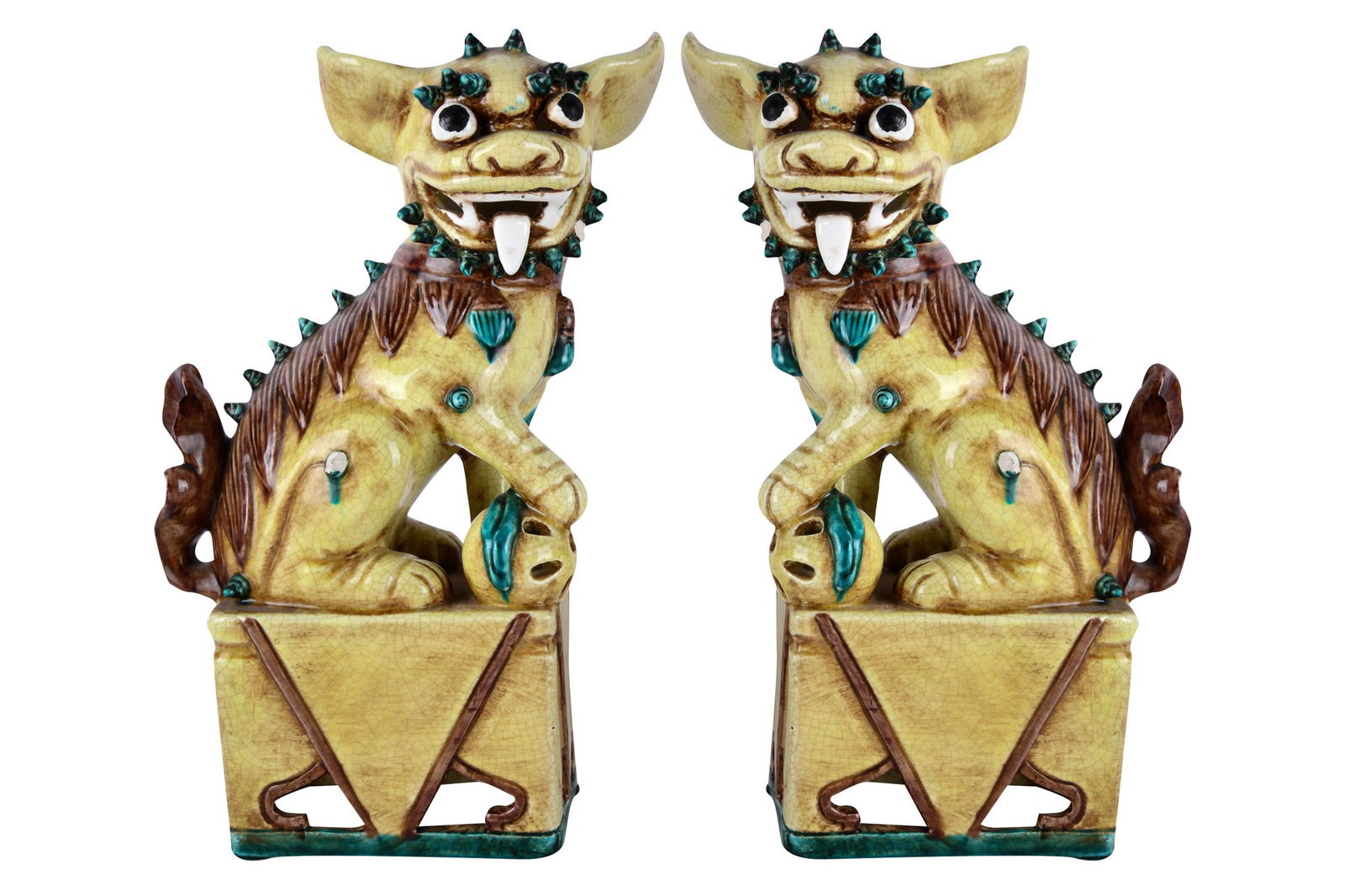 PAIR OF GLAZED CERAMIC FOO DOGS (1 of 10)