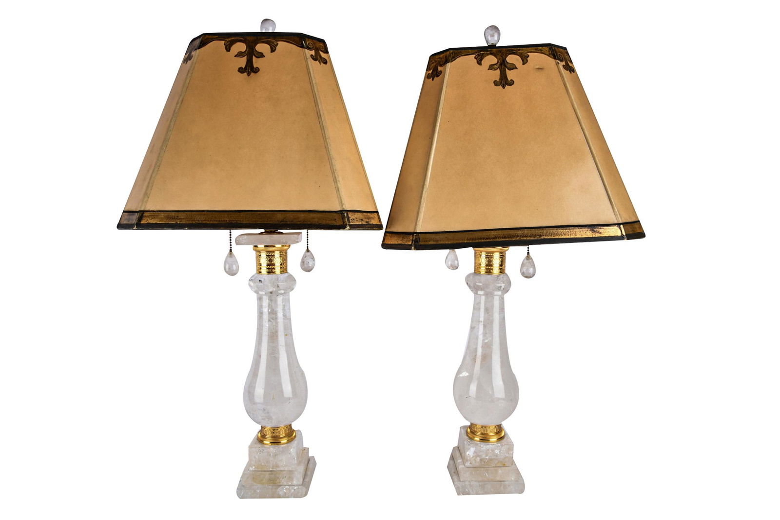 PAIR OF GILT METAL & ROCK CRYSTAL LAMPS (1 of 9)