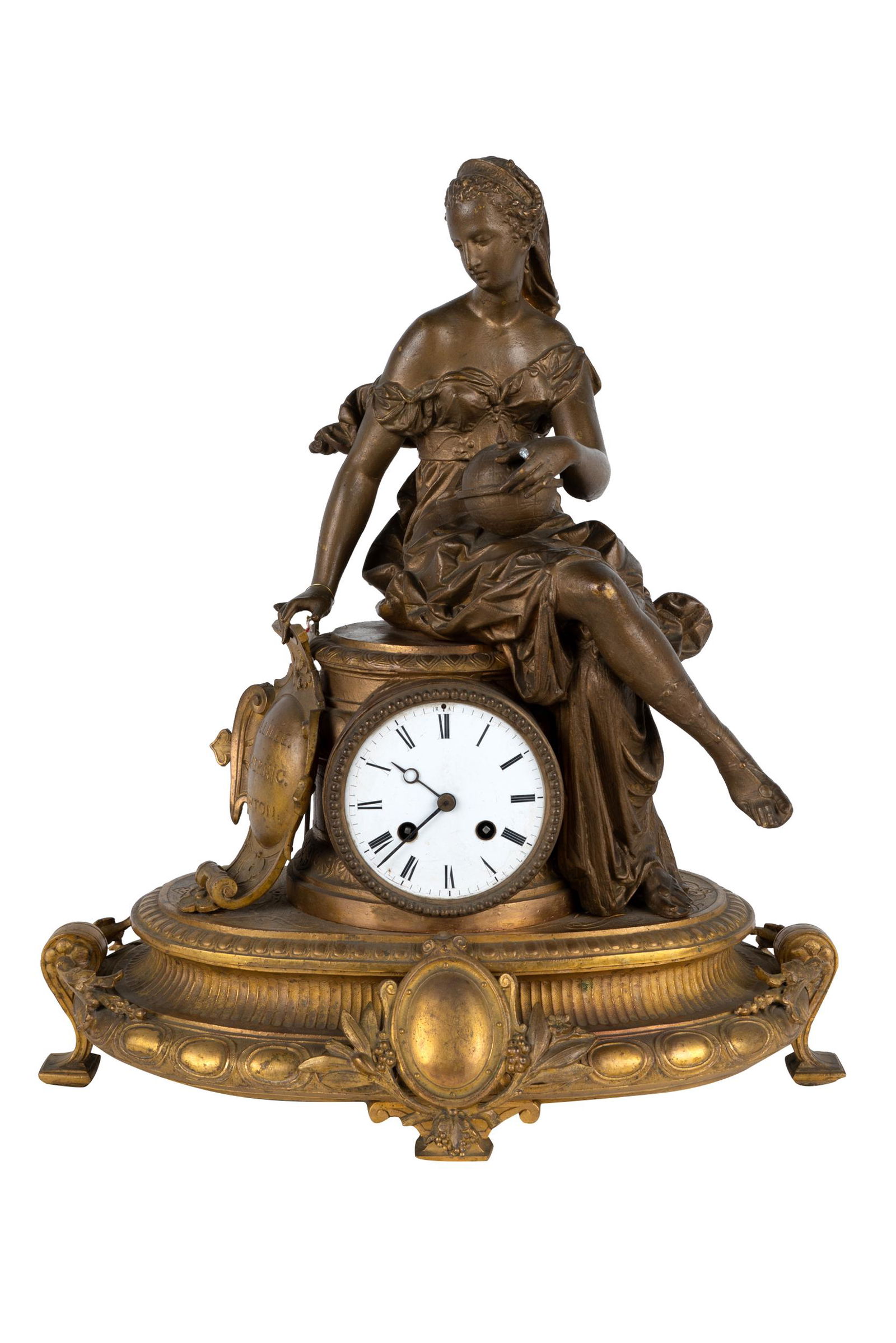 GILT METAL FIGURAL MANTEL CLOCK (1 of 12)