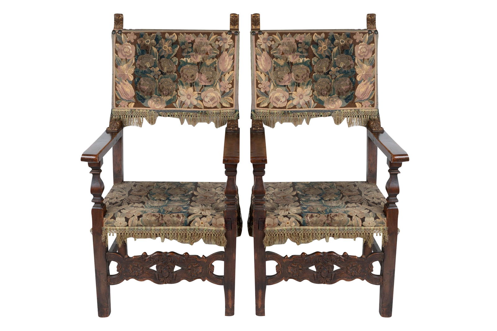 PAIR OF SPANISH REVIVAL STYLE WALNUT ARMCHAIRS (1 of 10)