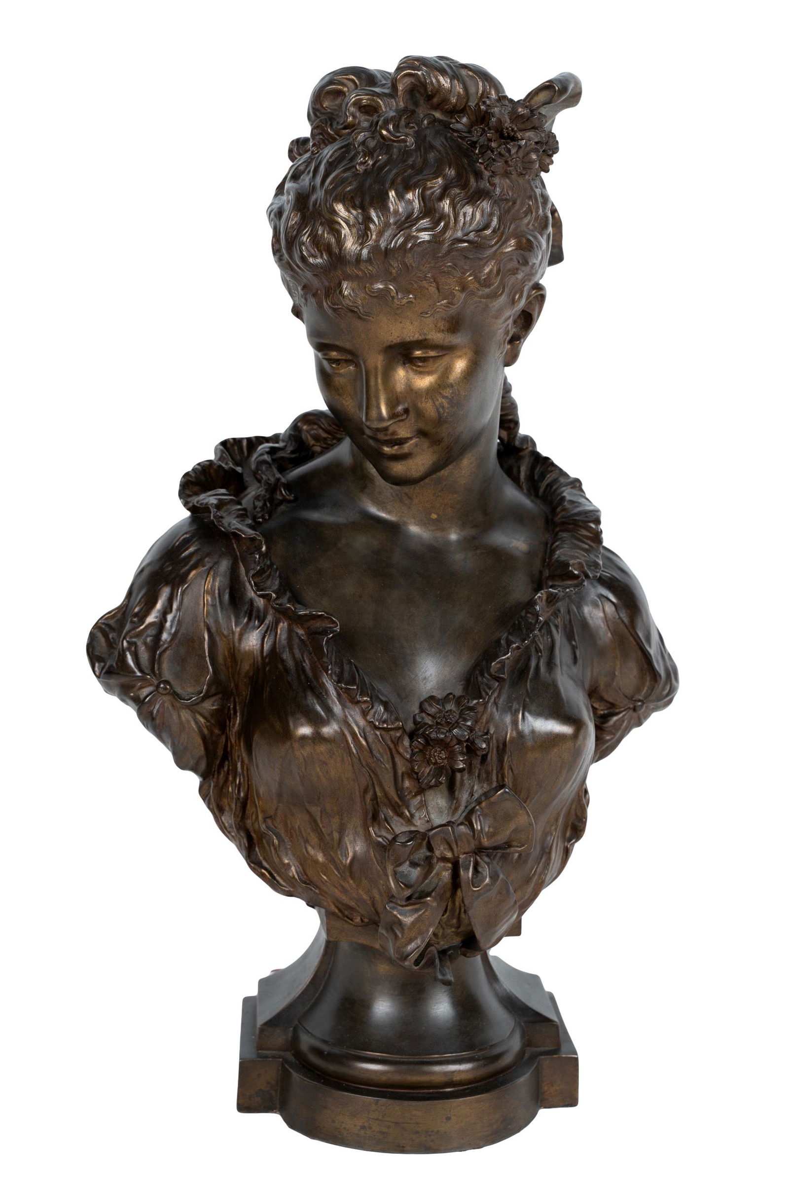 PATINATED BRONZE BUST OF A WOMAN (1 of 9)