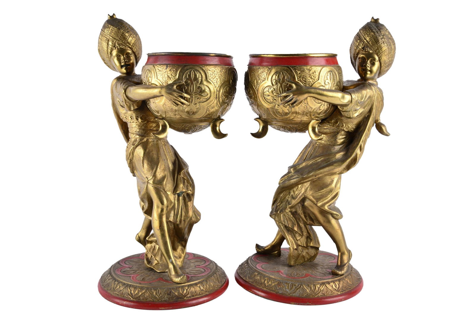 PAIR OF GILT METAL FIGURAL CACHEPOTS (1 of 9)