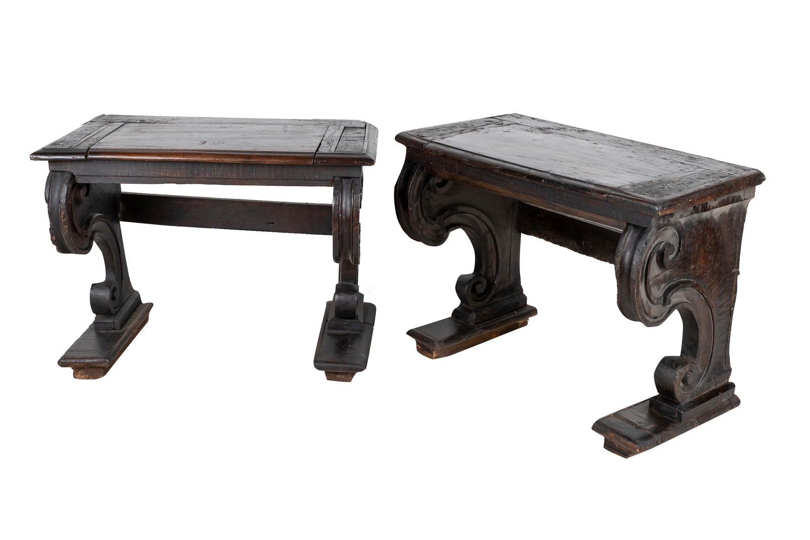 PAIR OF CARVED WOOD LOW BENCHES (1 of 7)
