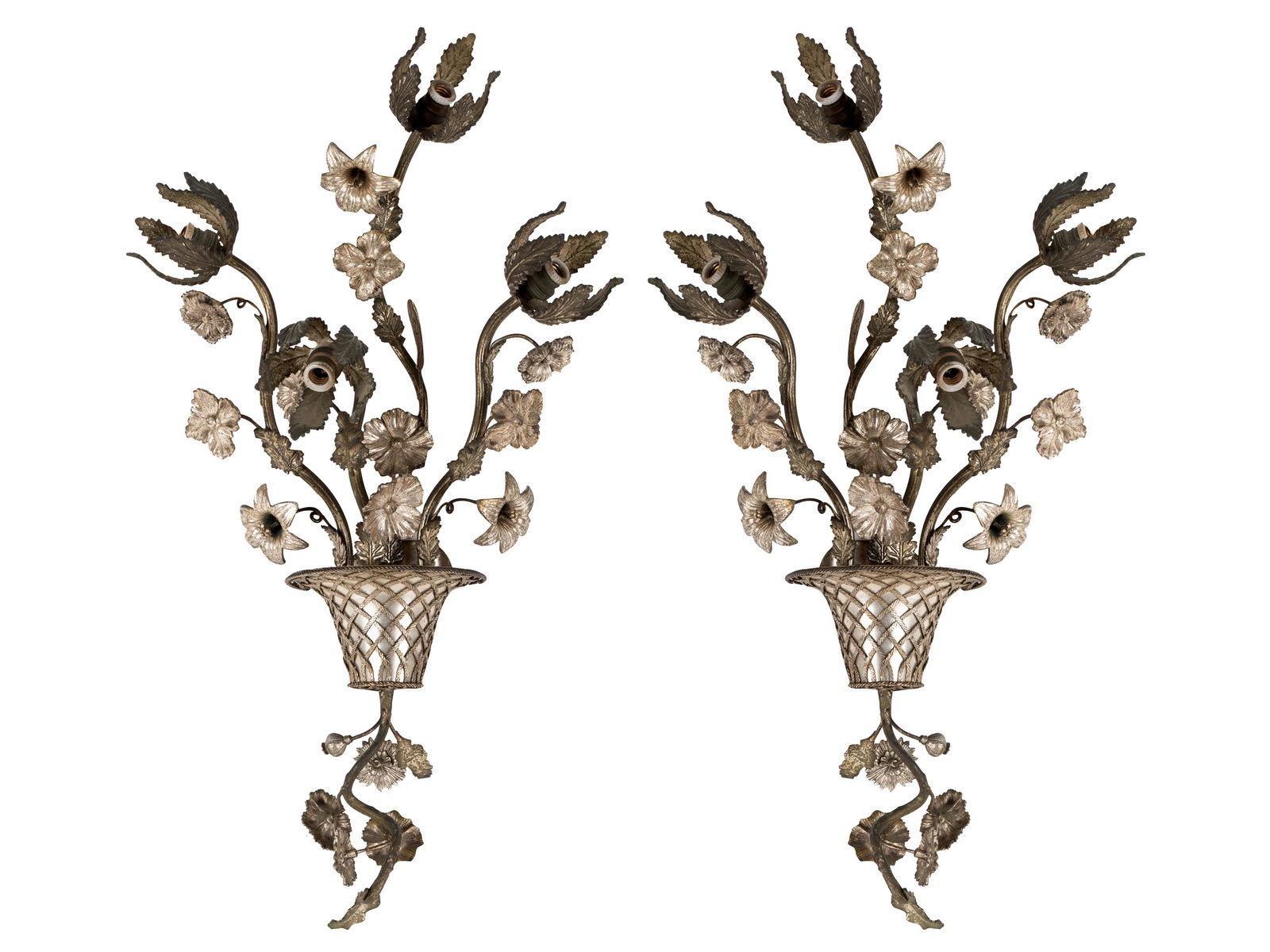 PAIR OF SILVERED METAL SCONCES (1 of 13)