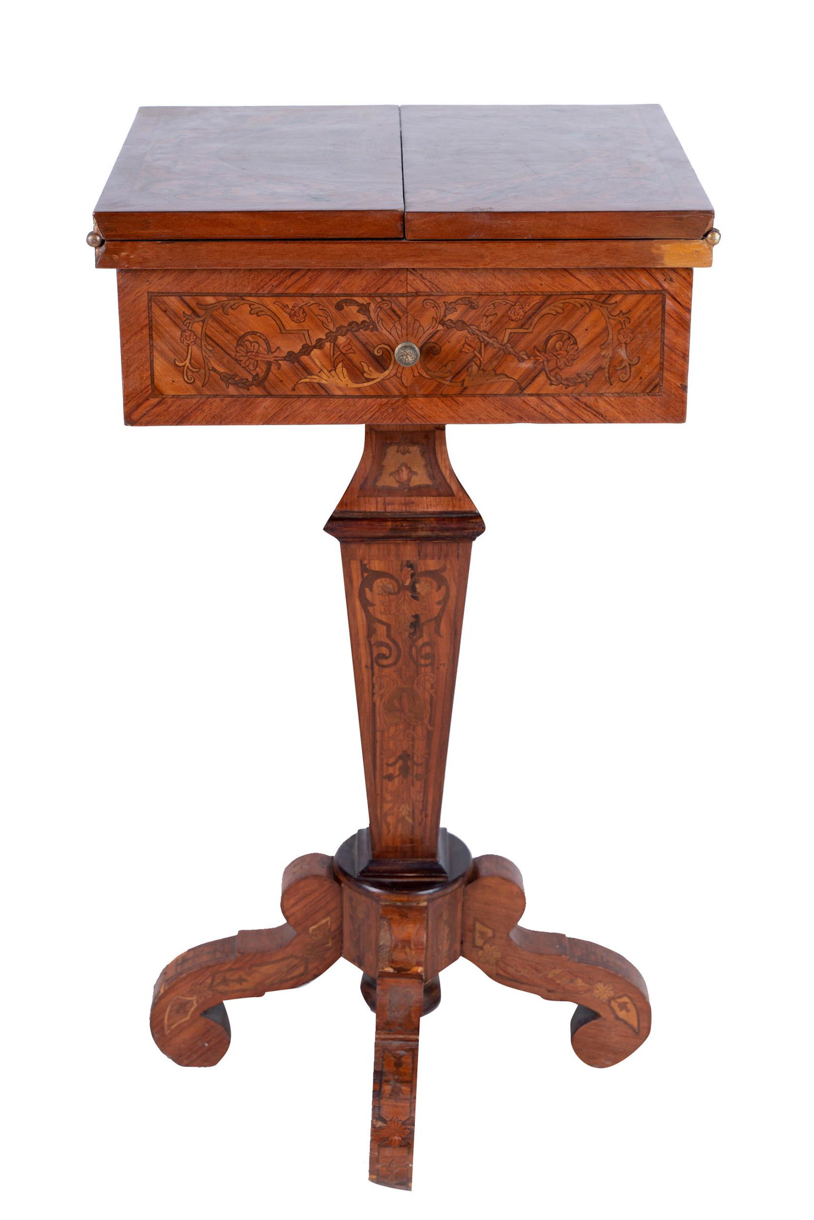 MARQUETRY PEDESTAL GAMES TABLE (1 of 8)